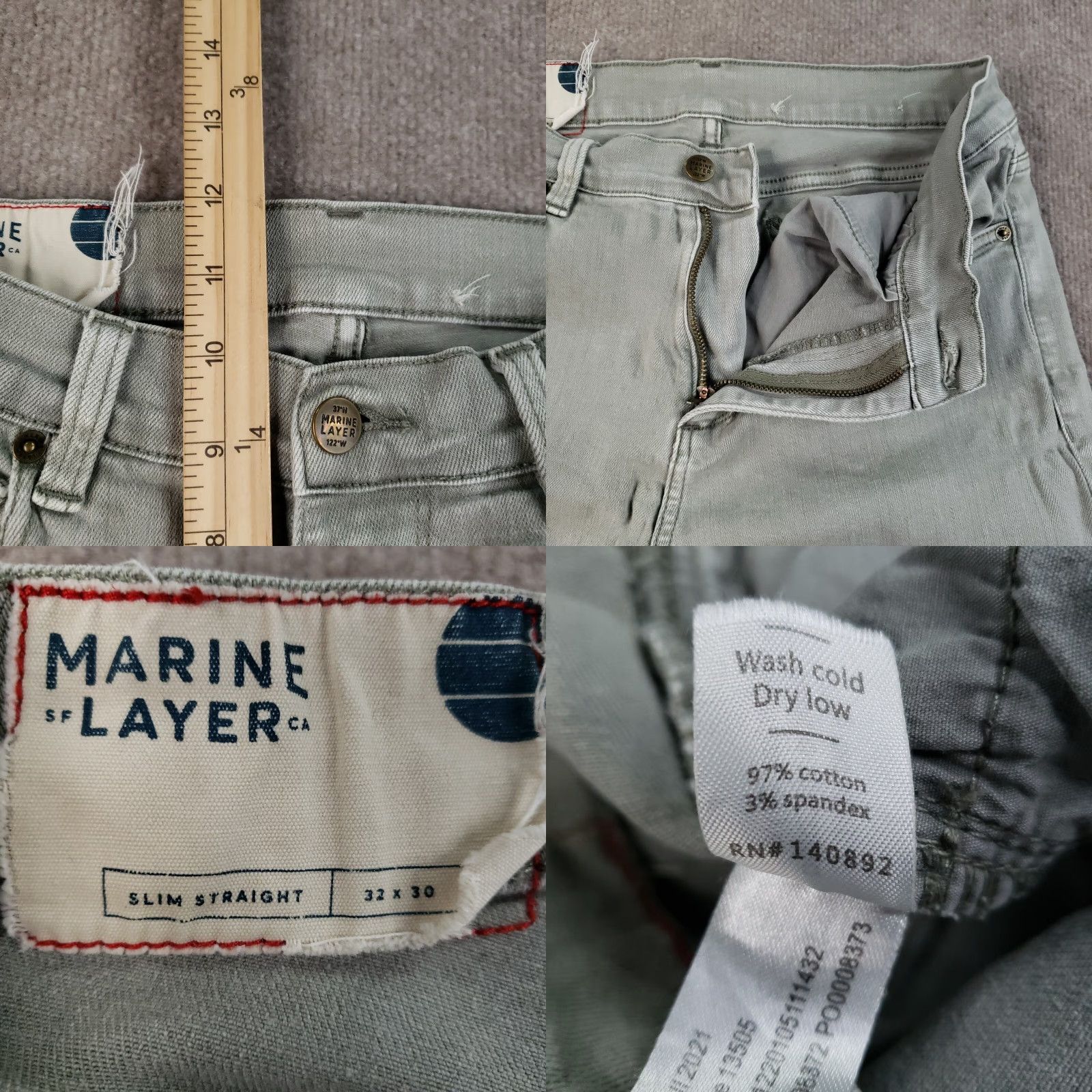Marine Layer Marine Layer Jeans Mens 29x30 Green Slim Straight Stretch Cotton Size US 29 - 8 Thumbnail