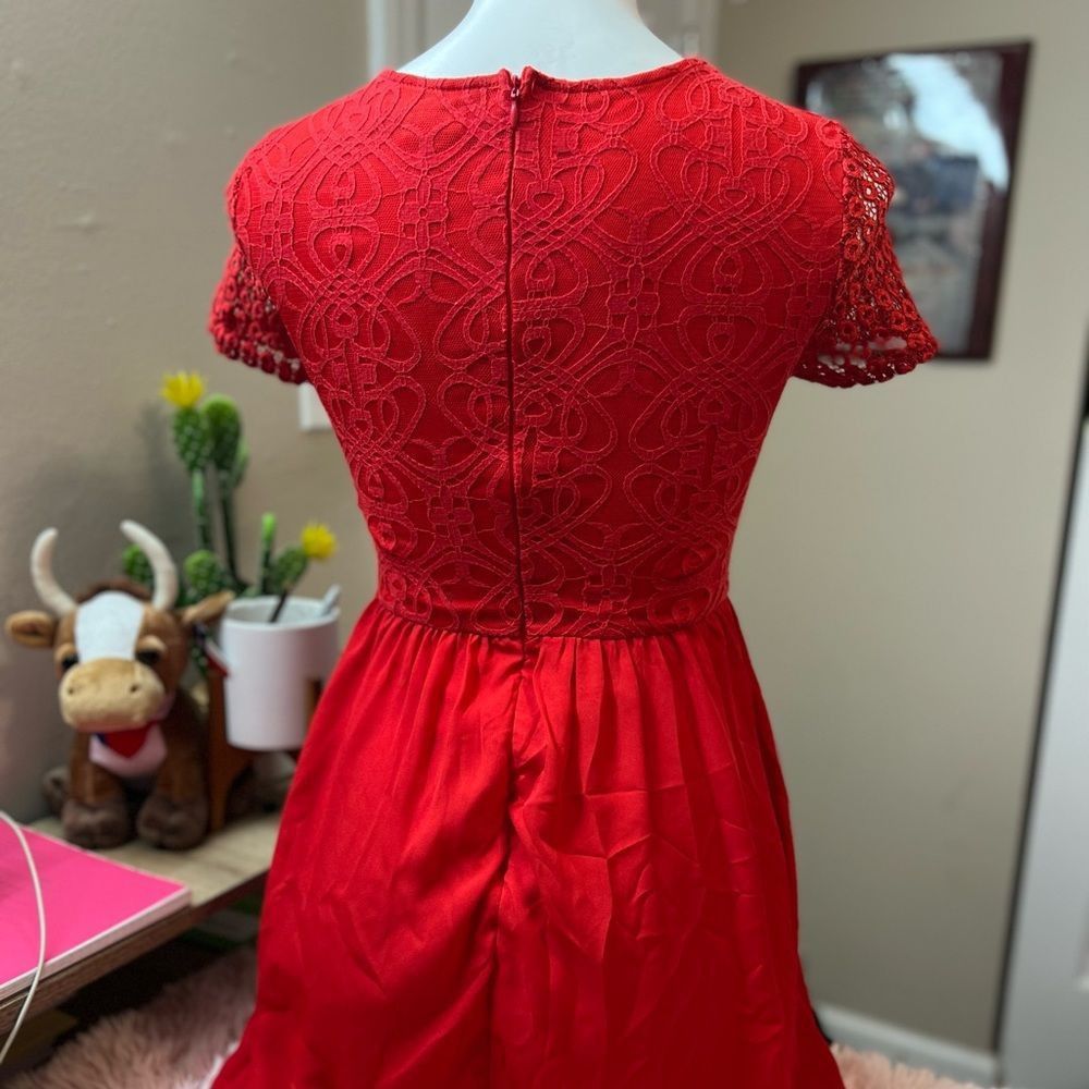 Other Francesca’s Red Lace Overlay Fit & Flare Mini Dress – Size X Size XS / US 0-2 / IT 36-38 - 3 Thumbnail