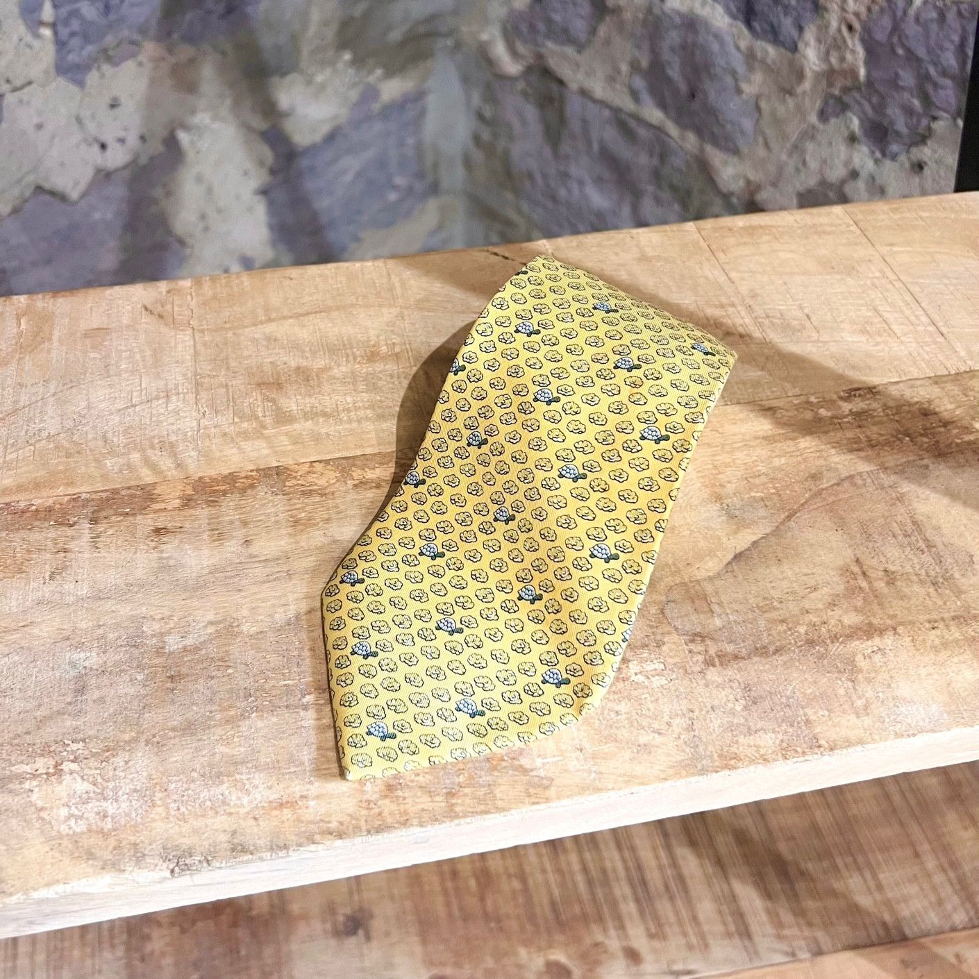 Hermes Hermès Yellow Turtle Print Silk Tie Size ONE SIZE - 6 Thumbnail