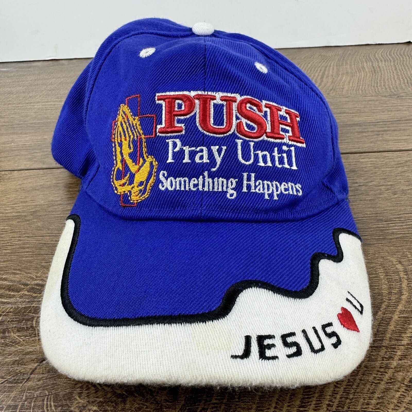 Other PUSH Hat Pray Until Something Happens Blue Hat Adjustable Je Size ONE SIZE - 3 Thumbnail