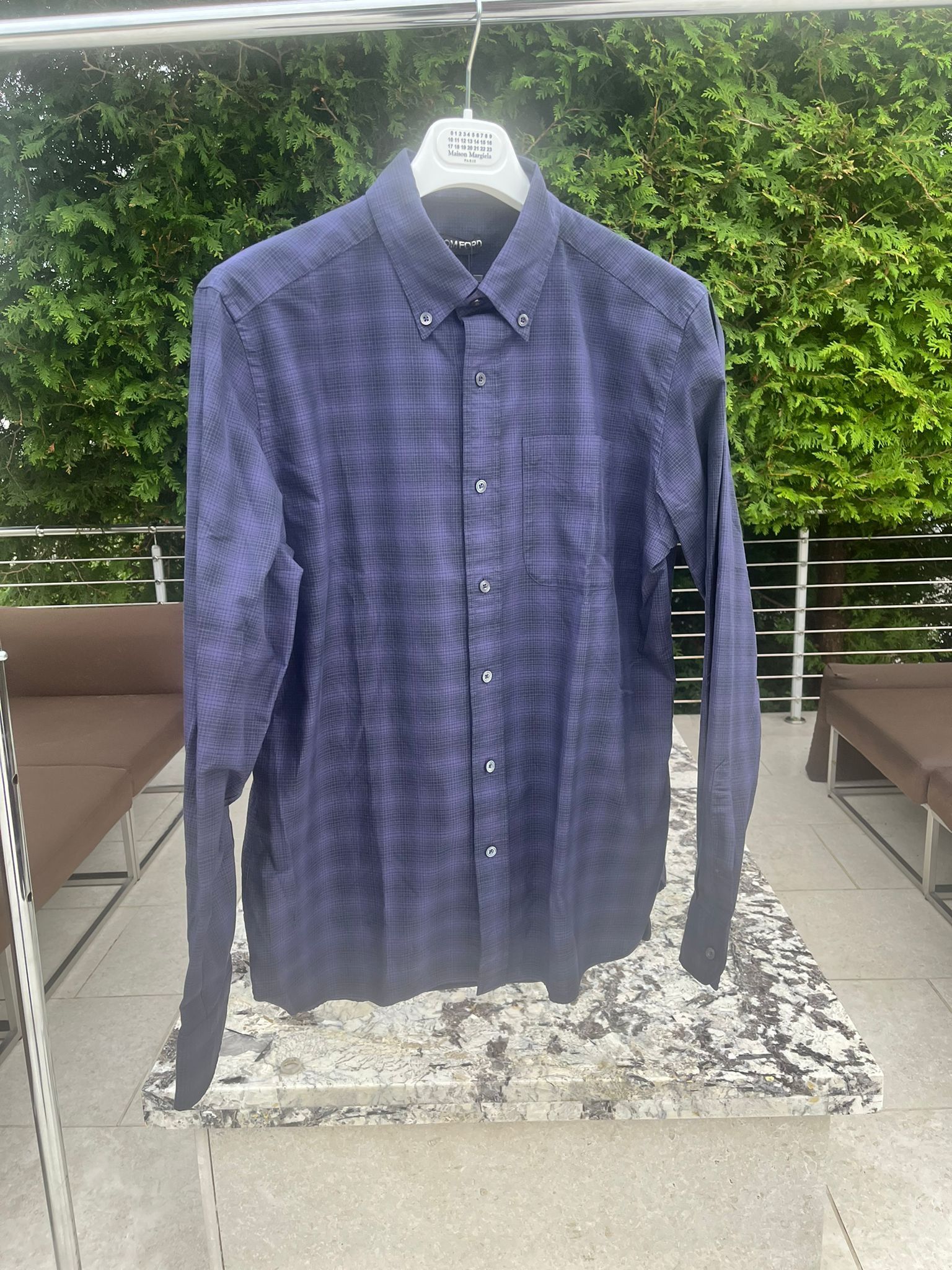 Checker Box Print Classic Button Up in Blue