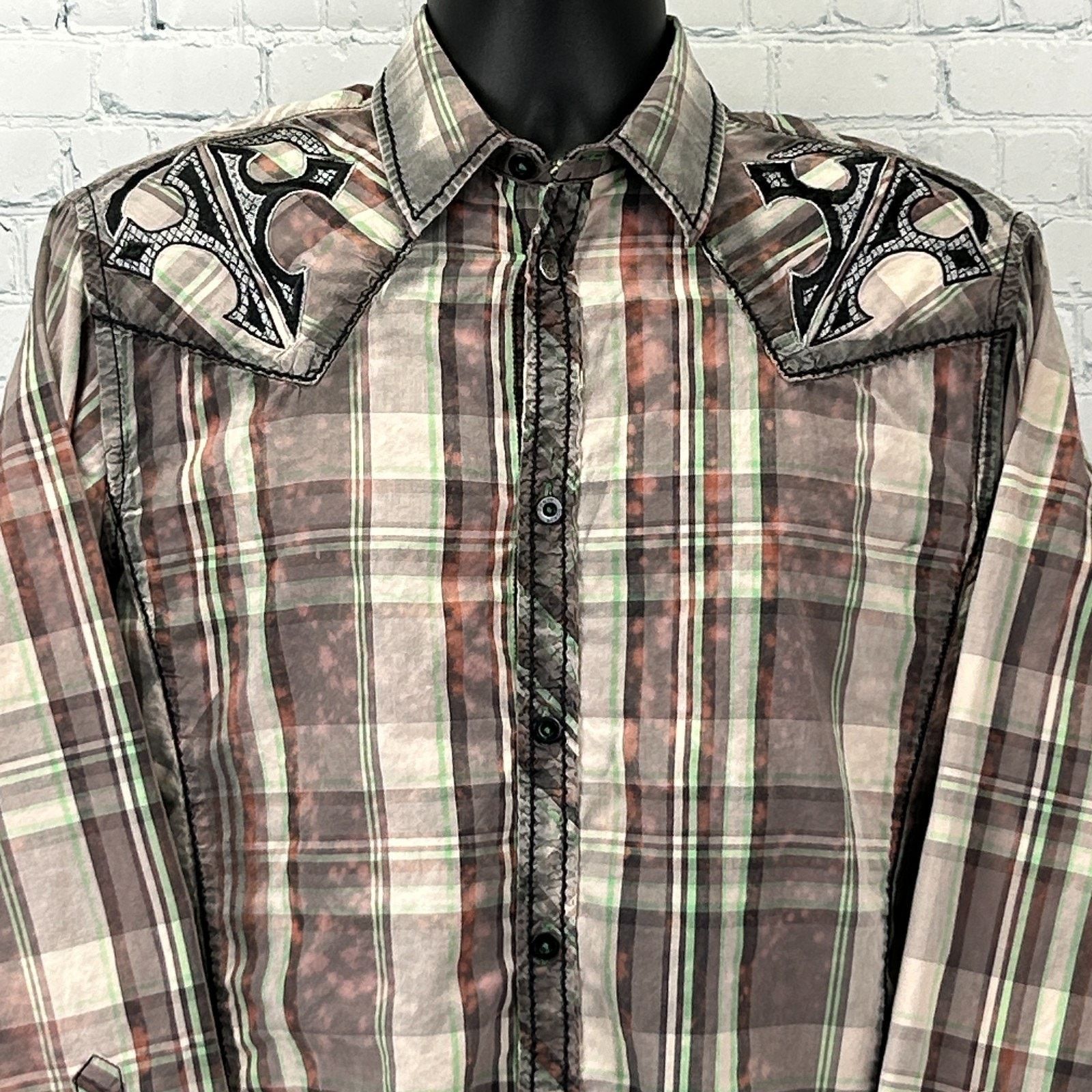 Roar Roar x Buckle Button Front Shirt Cross Wings Plaid Beige L Size US L / EU 52-54 / 3 - 8 Thumbnail