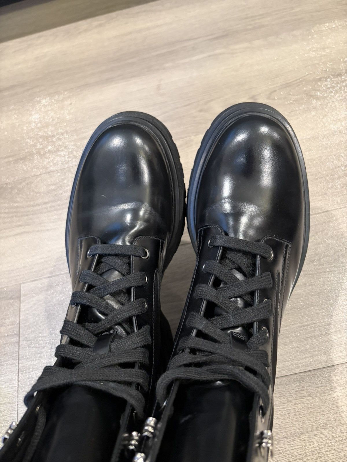 Prada Triangle logo combat boots in leather and nylon Size US 8 / EU 41 - 6 Thumbnail