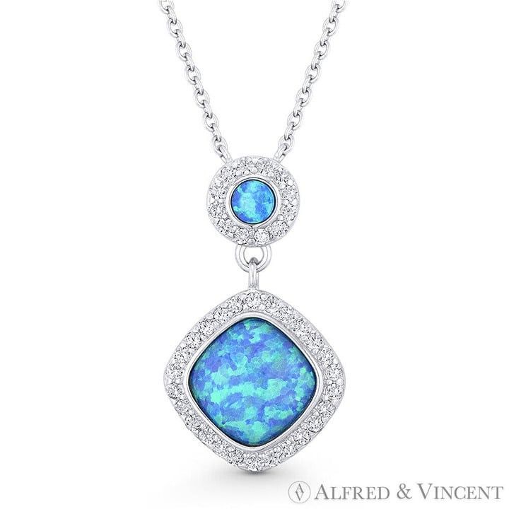 Other Blue Lab-Created Opal CZ Crystal Halo Pendant & Necklace Size ONE SIZE - 1 Preview