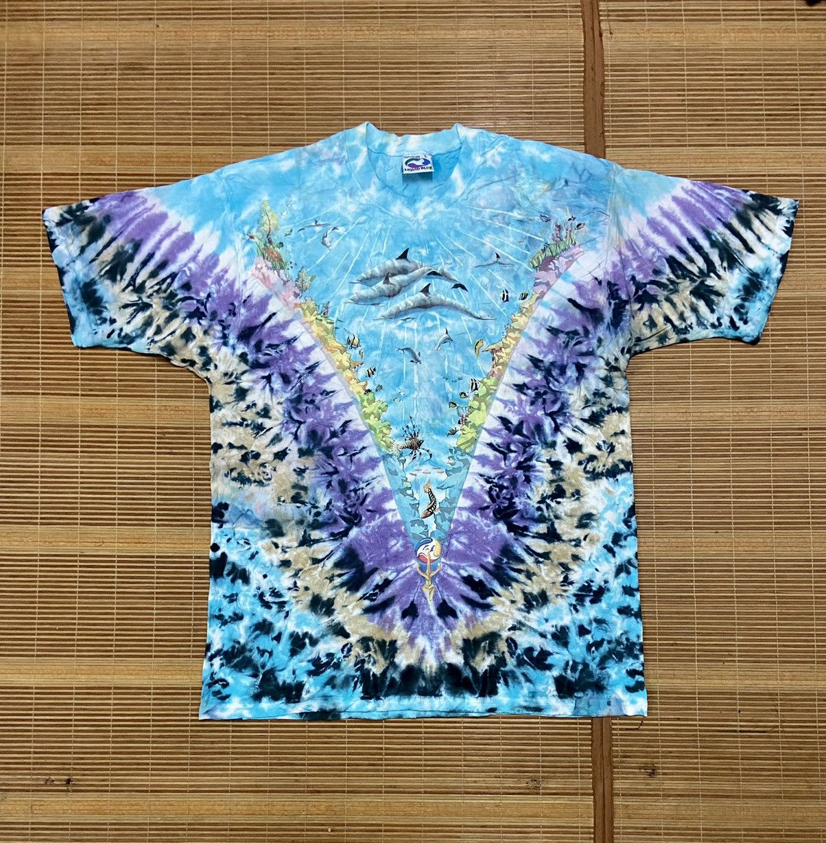 VINTAGE 90's LIQUID BLUE TIE DYE TEE