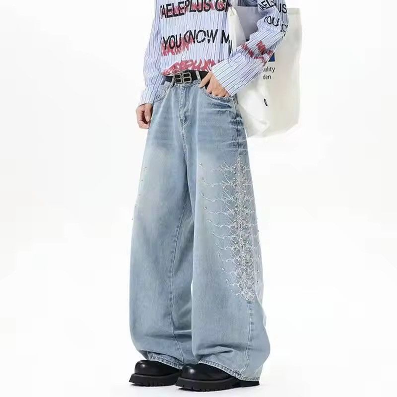 Japanese Brand 🔥 RARE Y2K Light Wash Wide Leg Embellished Jeans Size US 26 / EU 42 - 6 Thumbnail
