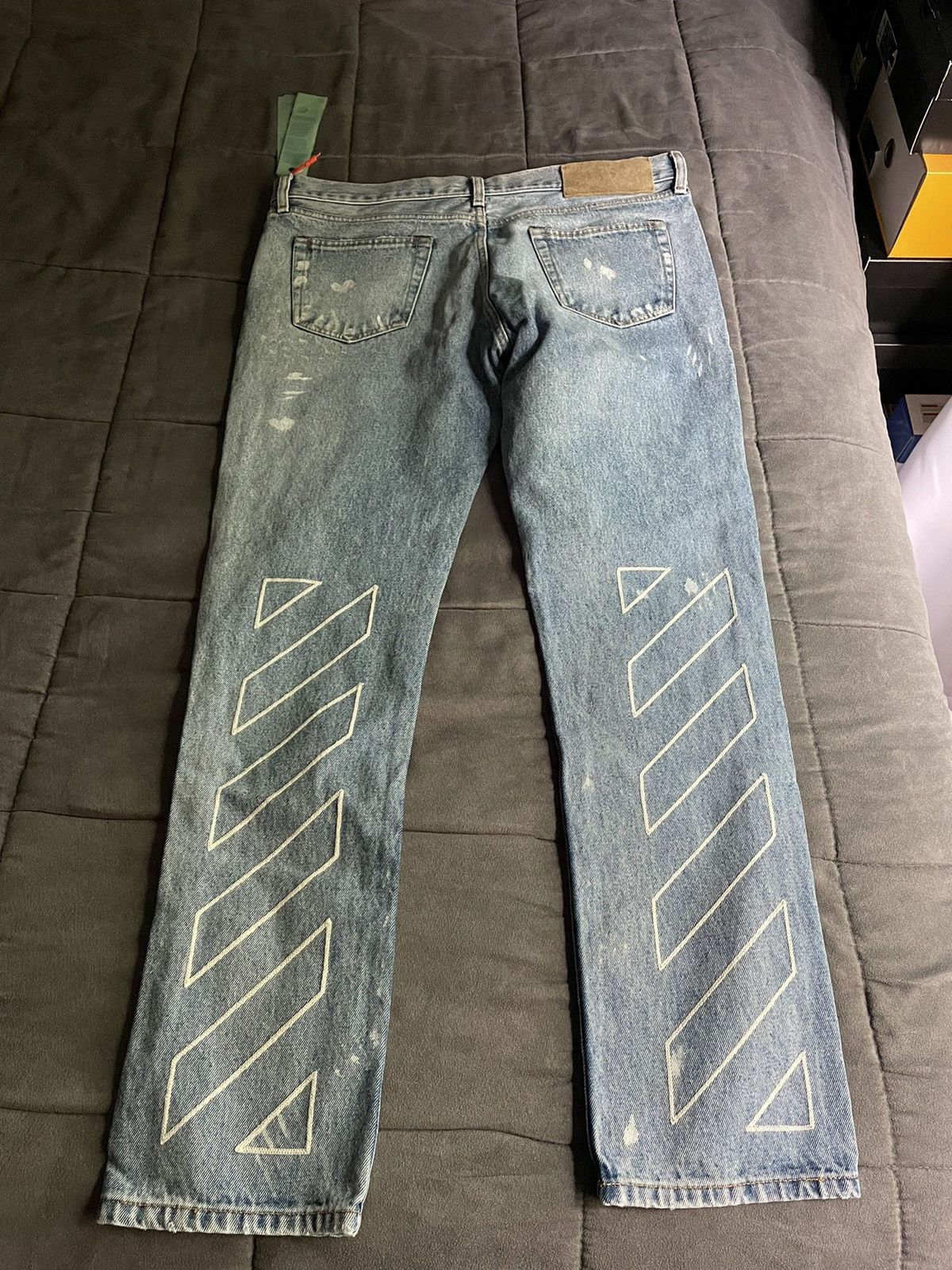 Image of Off White Off-White Blue Diagonal Splatter Jeans, Men's (Size 34)