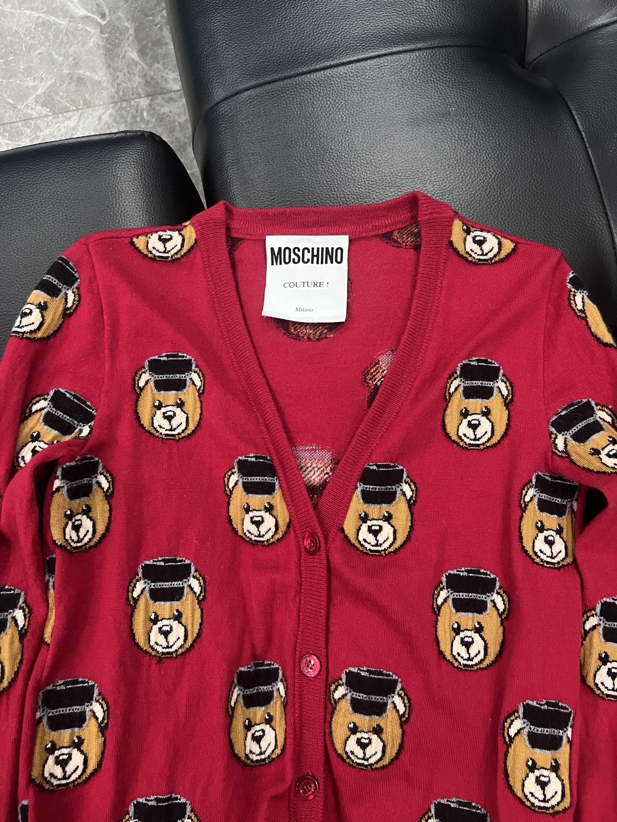 Moschino Moschino by Jeremy Scott Teddy Bear Graphic Knit Cardigan Size US XS / EU 42 / 0 - 4 Thumbnail