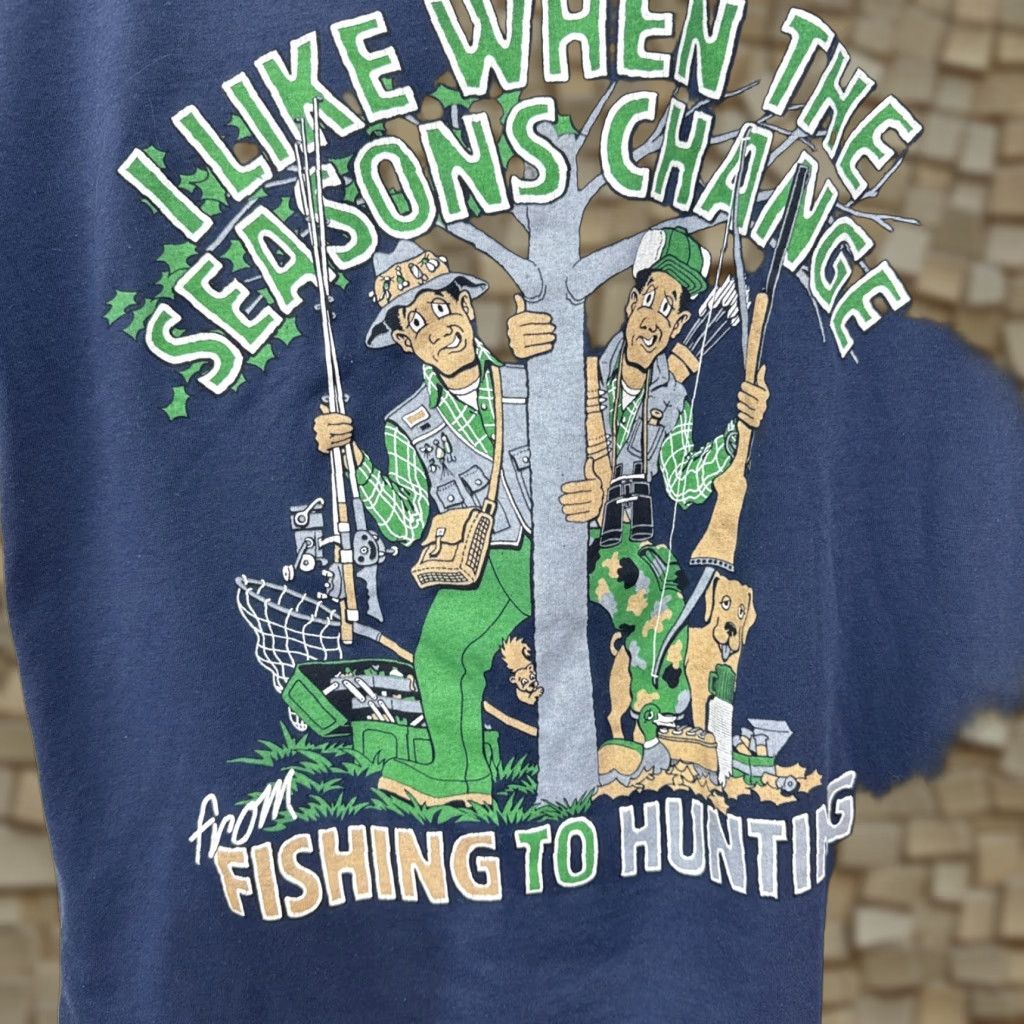 Vintage VINTAGE 90s Hunting Fishing Graphic T-Shirt Men Large Cotton Blue Outdoor Deer Fish 1991 Size US L / EU 52-54 / 3 - 1 Thumbnail