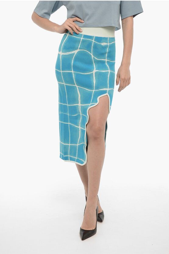 image of Ph5 Front-Slit Pencil Skirt With Elastic Waistband in Blue, Women's (Size Small)