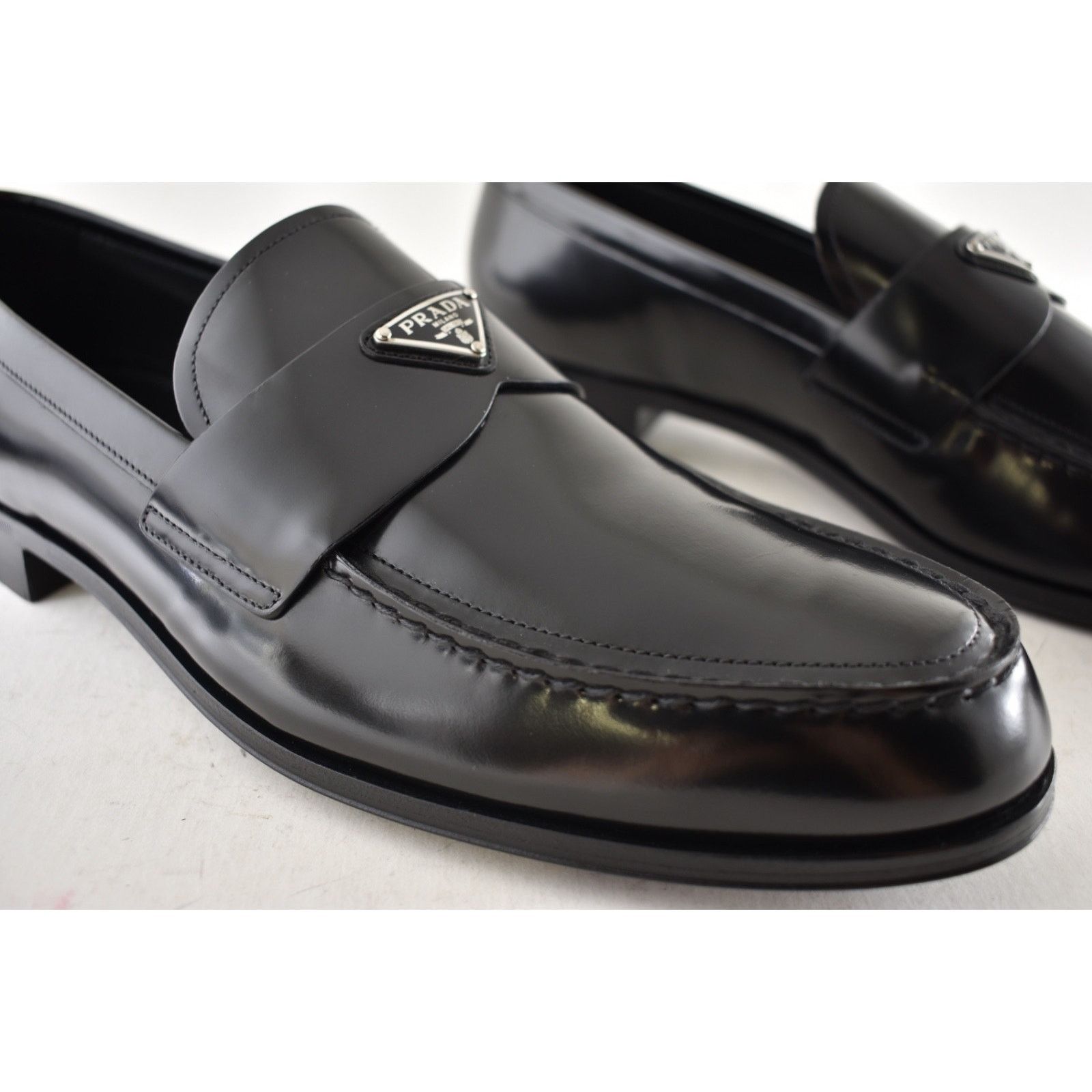 Prada Prada Black Brushed Leather Triangle Loafer US 13 Size US 13 / EU 46 - 8 Thumbnail