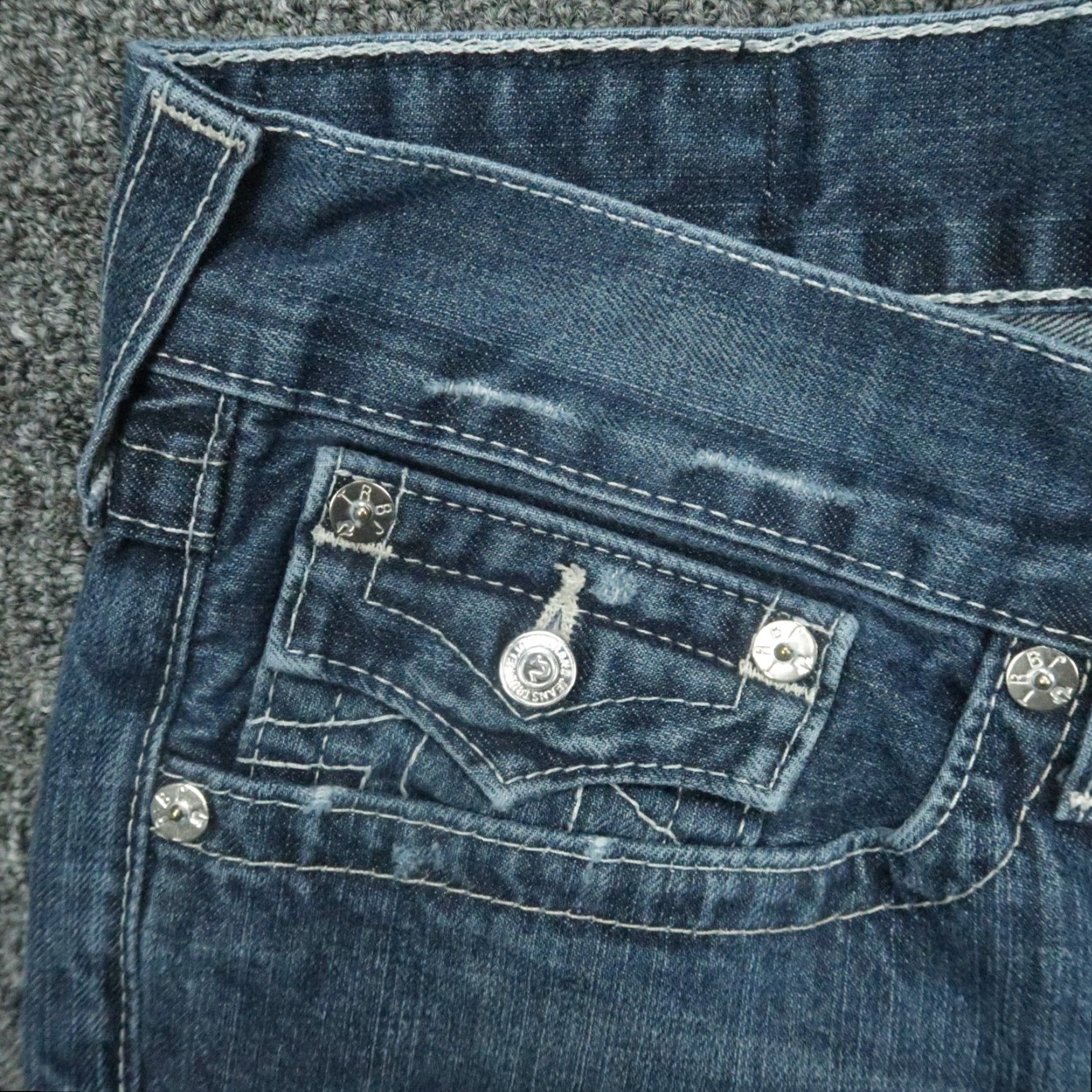 True Religion True Religion Jeans Mens 36x28 Blue Bootcut Raw Hem 5 Pocket Flaps Size US 36 / EU 52 - 3 Thumbnail