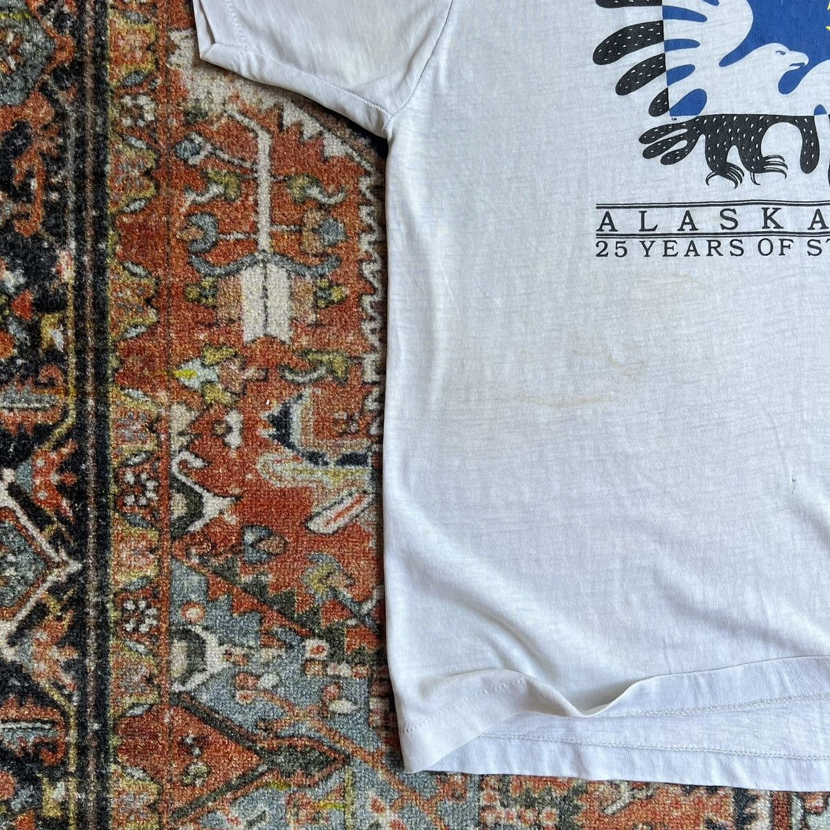 Vintage Vintage 1980s single stitch Alaskan flag trashed T-shirt Size US M / EU 48-50 / 2 - 3 Thumbnail