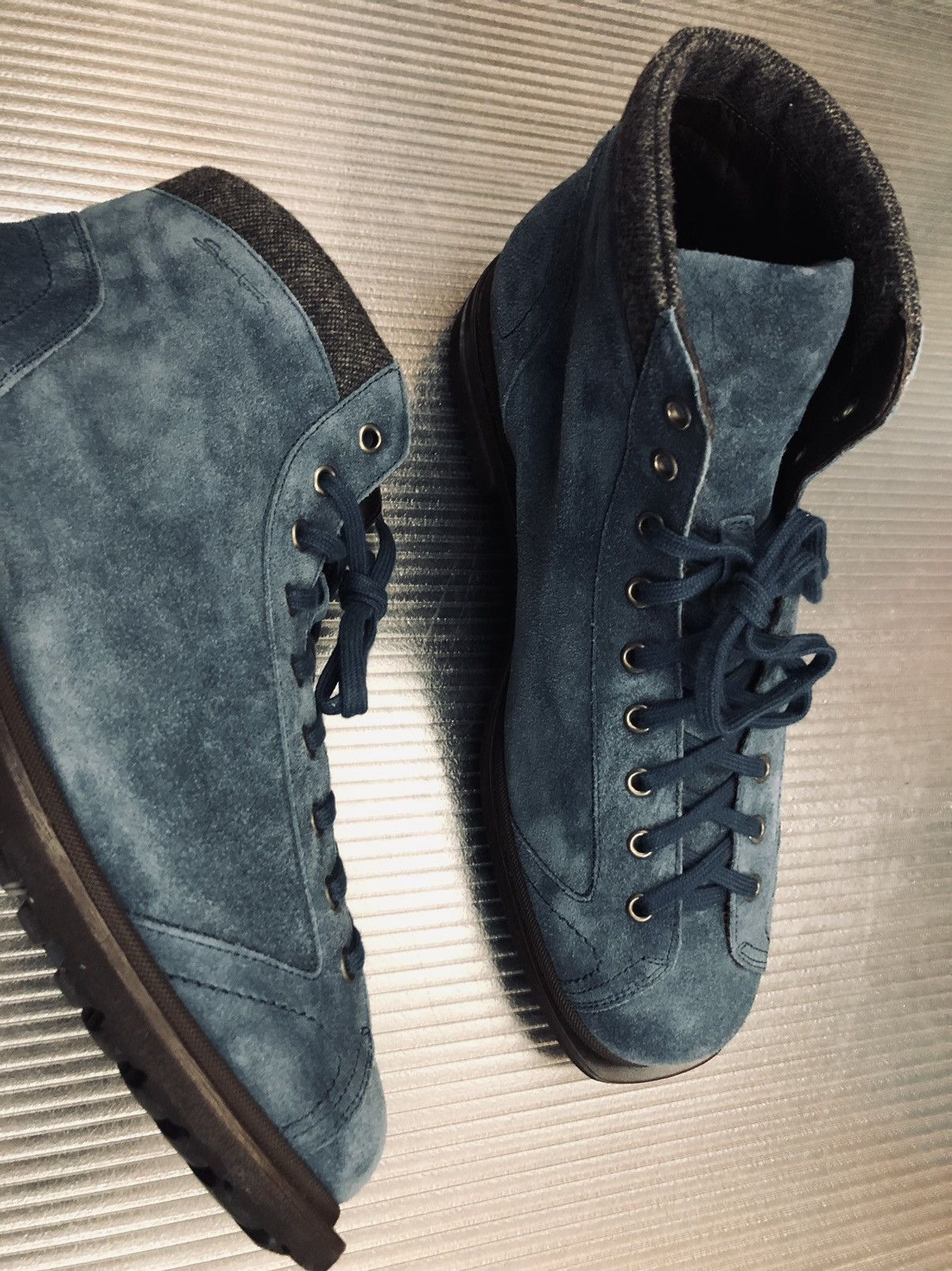 Santoni Santoni 🇮🇹 blue suede wool trim alpine rugged hikers 10 NEW Size US 10 / EU 43 - 8 Thumbnail