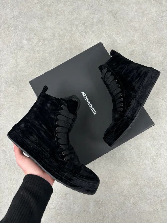 Ann Demeulemeester Ann Demeulemeester Black Velvet High-Top Sneakers Size US 7 / EU 40 - 1 Thumbnail