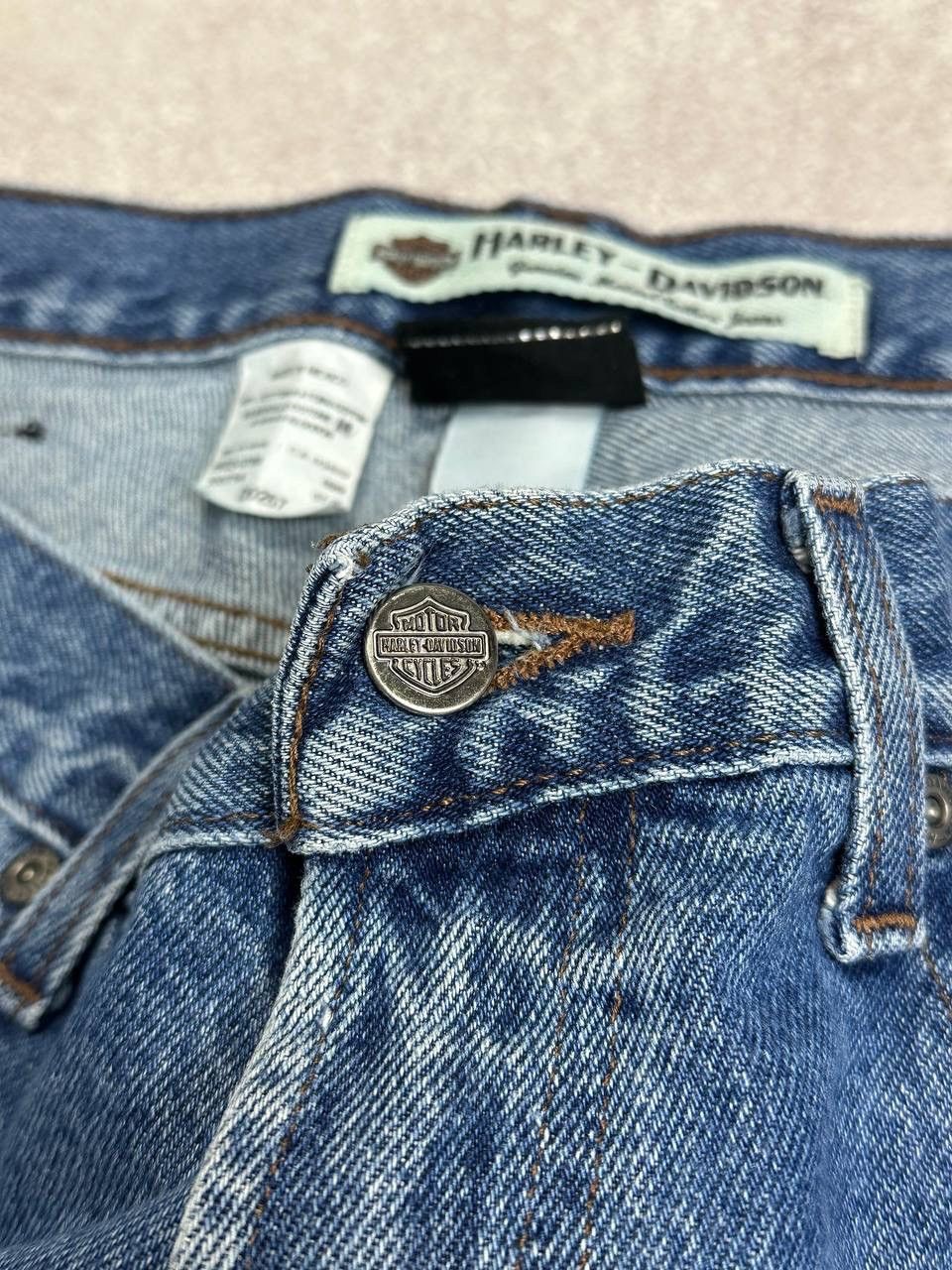 Harley Davidson VINTAGE HARLEY DAVIDSON Washed Denim Relaxed Moto JEANS Size US 33 - 13 Thumbnail
