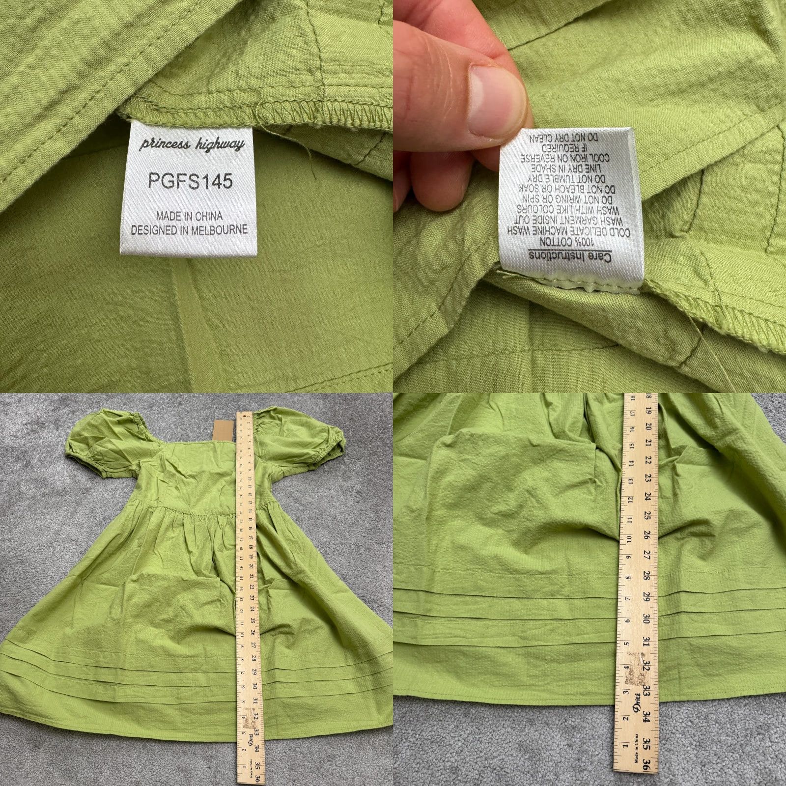 Vintage Princess Highway Dress Adult 2 Green Puff Sleeve A-Line Cotton Solid Short Sleeve Square Neck Casual Travel Bohemian Size XS / US 0-2 / IT 36-38 - 8 Thumbnail