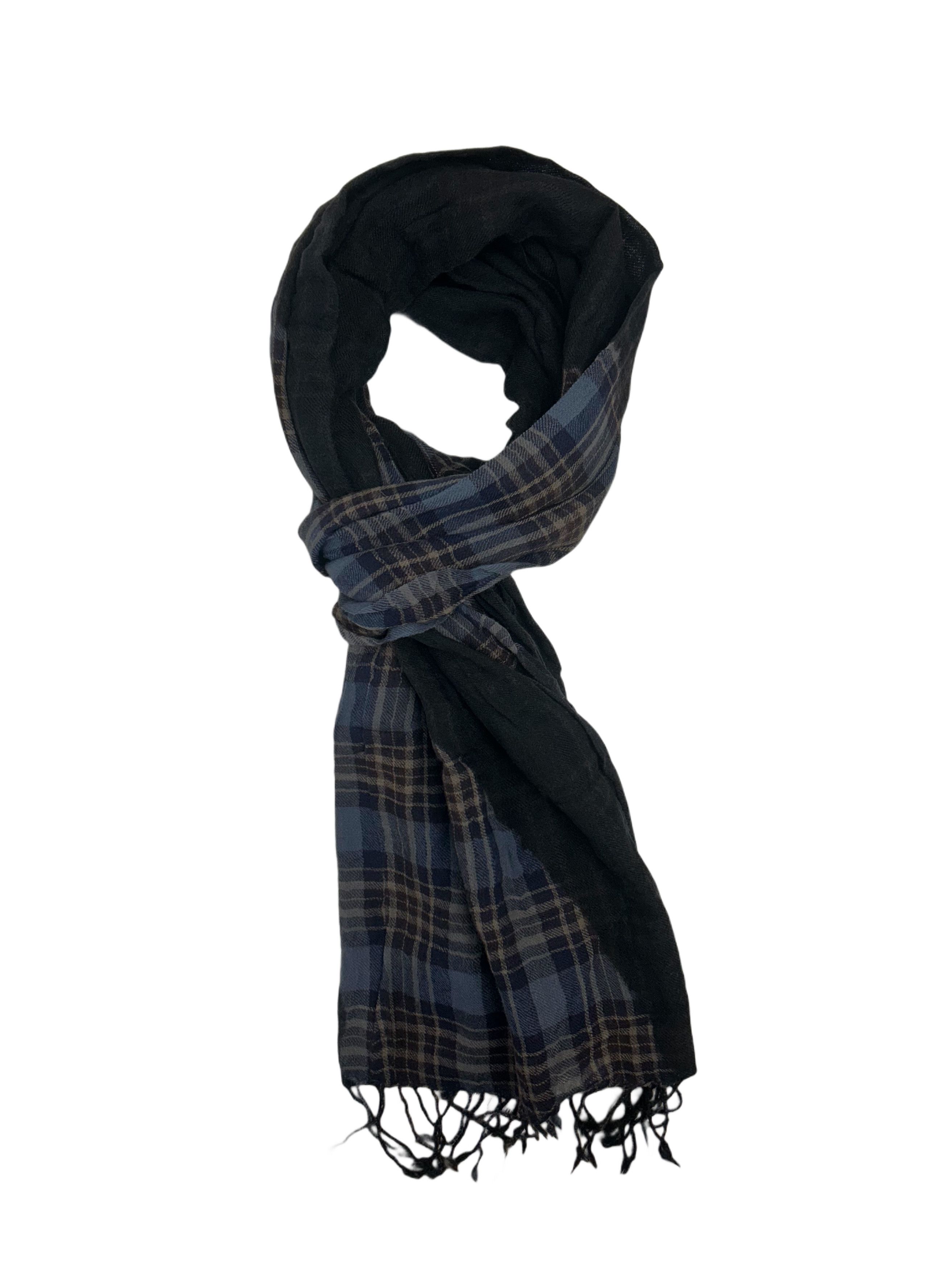 CLOSED Closed Blue Base Overdyed CheckedScarf With Distressed Trims Size ONE SIZE - 1 Thumbnail