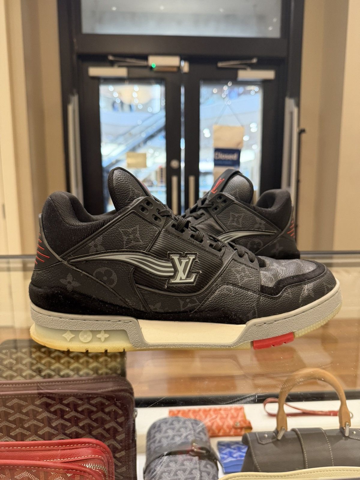 Louis Vuitton Louis Vuitton Monogram Leather Trainer Sneaker - Black/Red Size US 10.5 / EU 43-44 - 1 Thumbnail