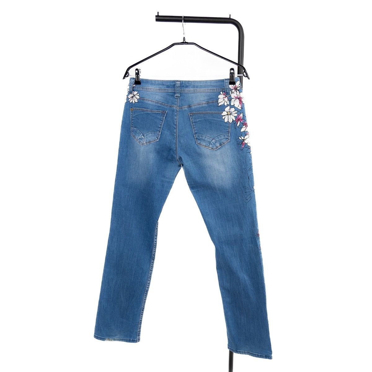 Desigual Desigual Wmns Blue Floral Printed Jeans Straight Fit Stretch Size 32" / US 10 / IT 46 - 2 Thumbnail