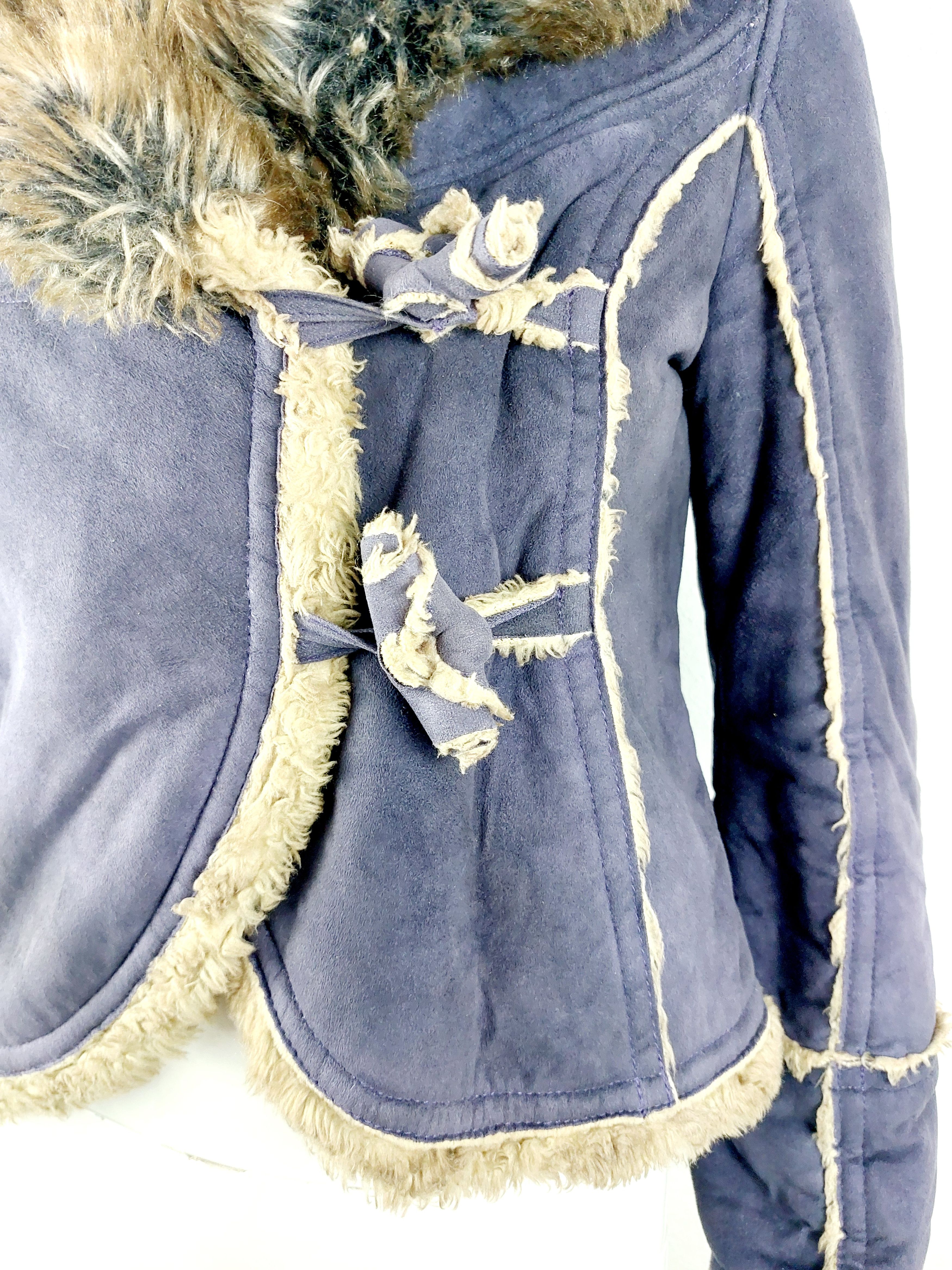 Miss Sixty Miss Sixty Faux Fur Suede Blue Navy Cropped Jacket Coat Size S / US 4 / IT 40 - 5 Thumbnail