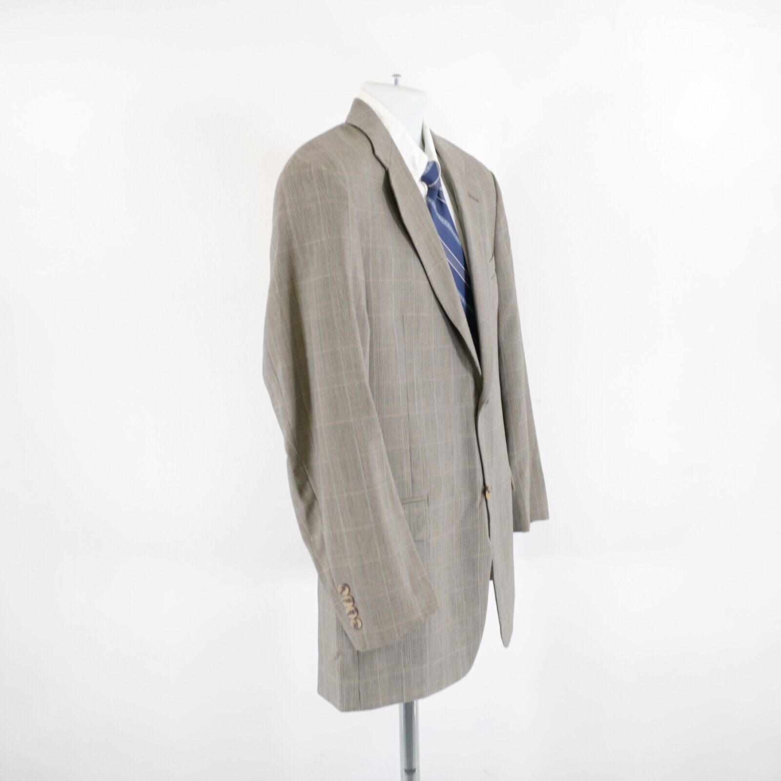 Tommy Hilfiger Tommy Hilfiger Worsted Wool Tan Plaid W/ Blue Windowpane 40R Size 40R - 7 Thumbnail