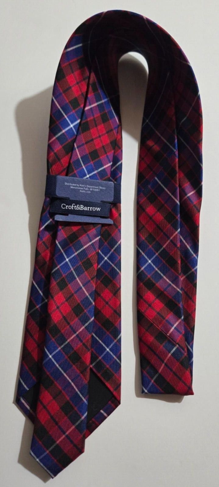 Croft & Barrow Croft and Barrow Necktie Tie Red, Navy and Black Plaid NWT Size ONE SIZE - 2 Thumbnail