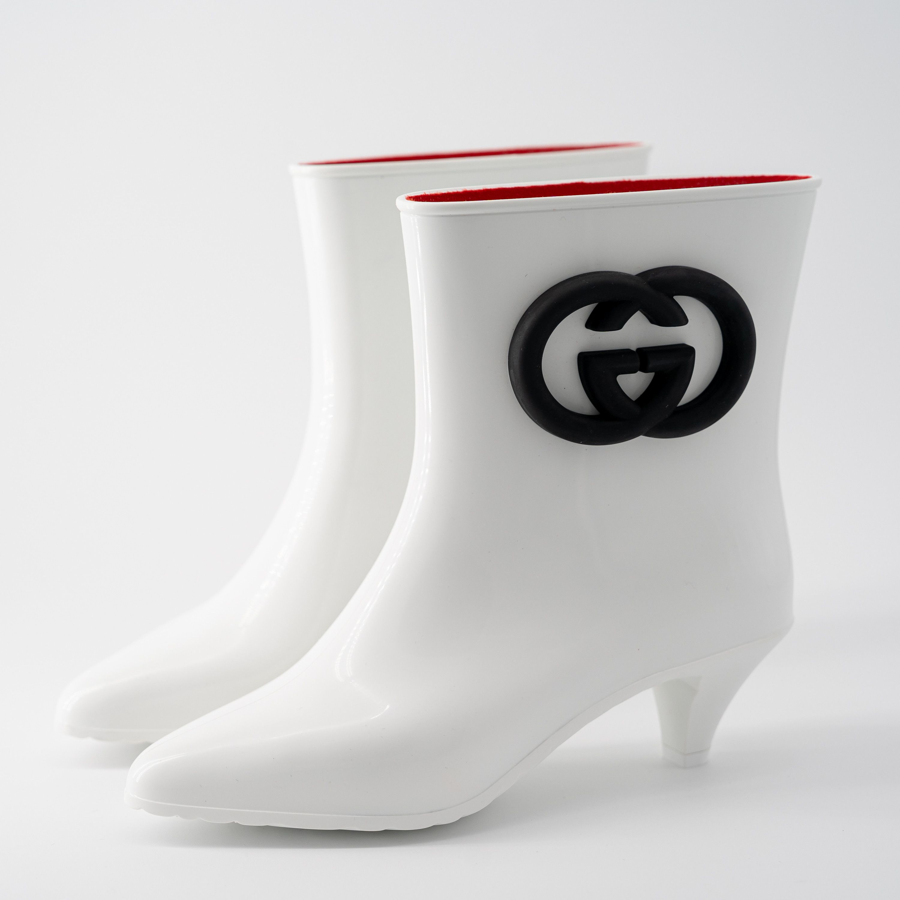 Gucci 37G - Gucci GG Logo Rubber Boots White Heel Black Logo Rain Size US 7 / IT 37 - 1 Thumbnail