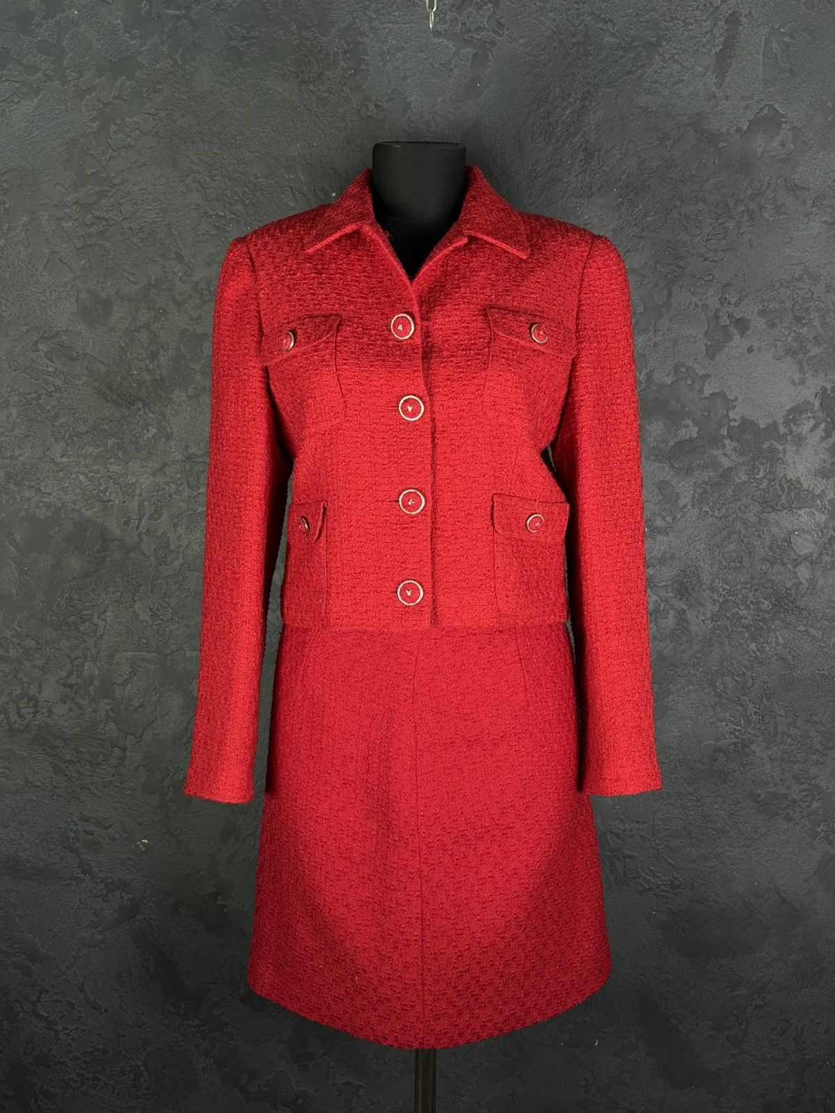 Vintage Archive!! VERSACE Classic V2 80s Red Skirt Jacket Suit Wool Size M / US 6-8 / IT 42-44 - 2 Thumbnail