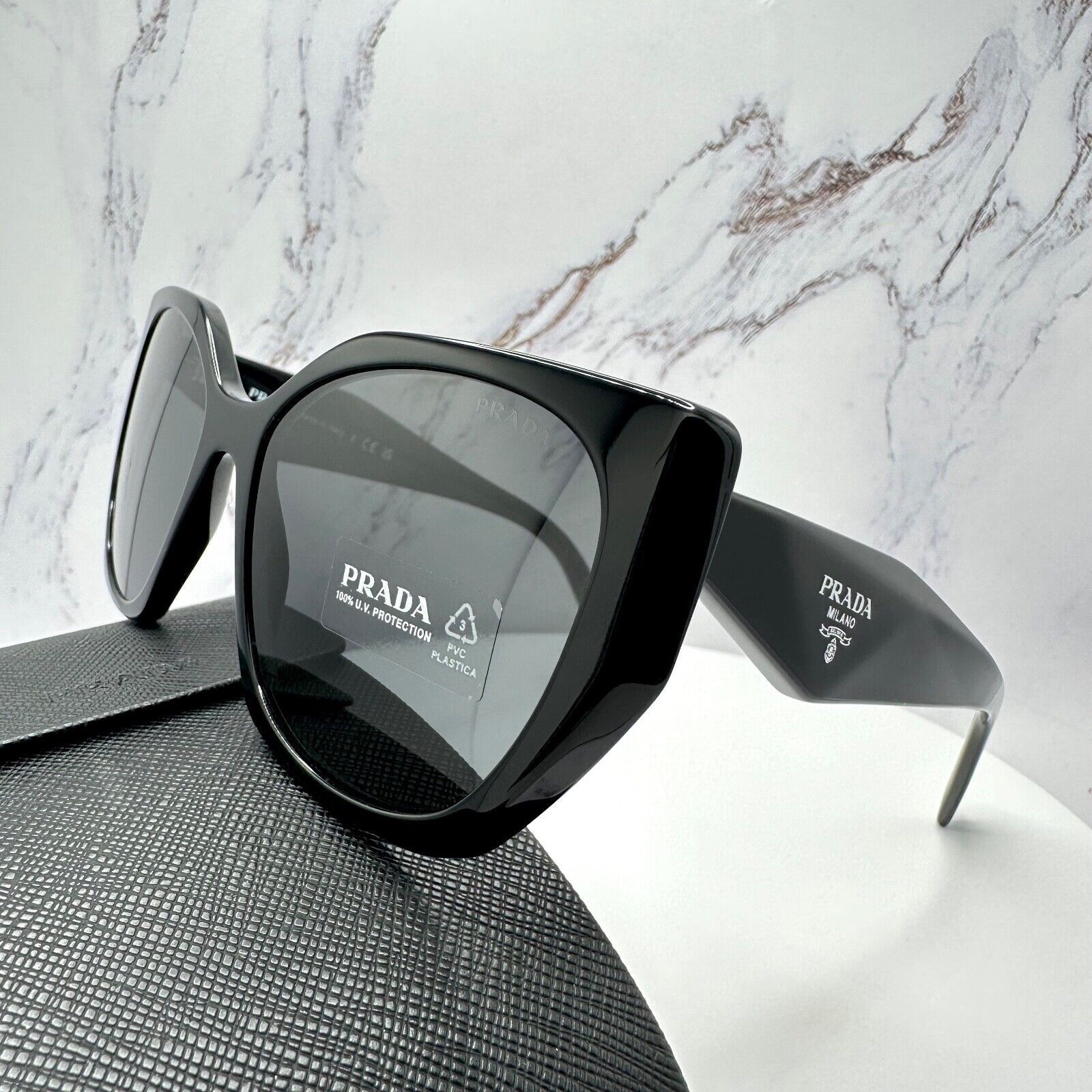 Prada New PRADA Sunglasses Black Symbole 100% Authentic Cat Eye Size ONE SIZE - 16 Thumbnail