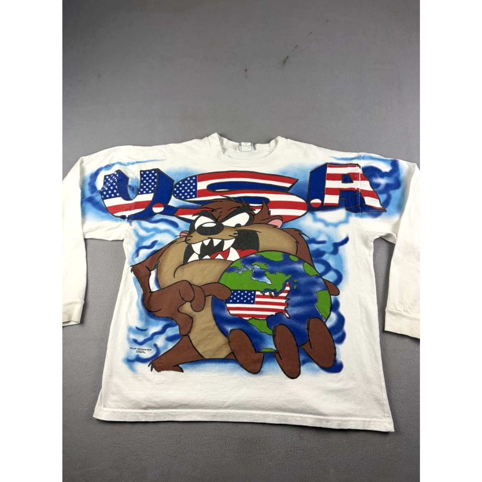 Vintage VINTAGE Looney Tunes Tasmanian Devil Taz Shirt XL White All Over Print 90s Mens Long Sleeve Graphic Print Size US XL / EU 56 / 4 - 2 Thumbnail