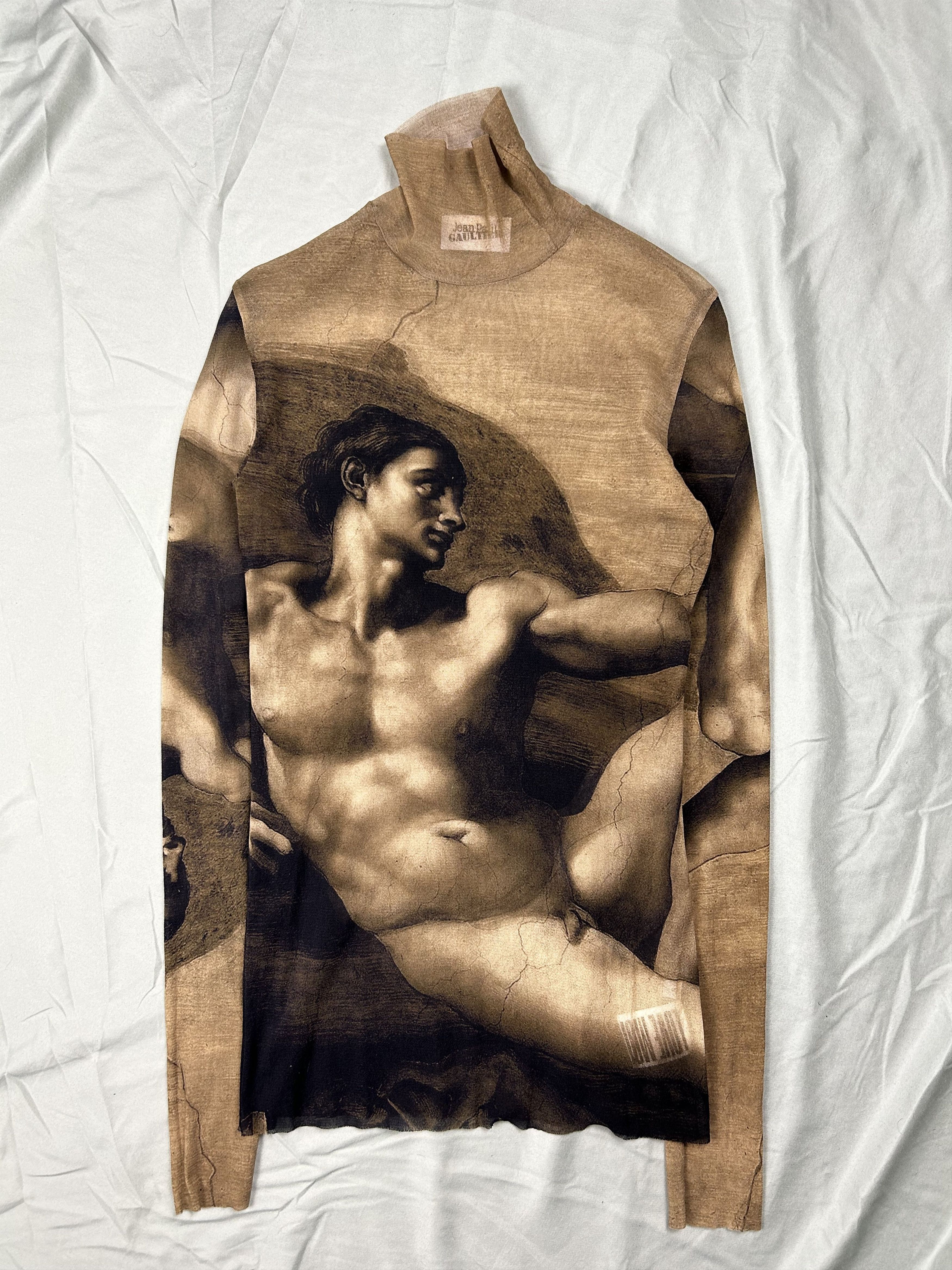 image of Jean Paul Gaultier Creation Of Adam Mesh Long Sleeve in Brown Tan, Men's (Size Small)