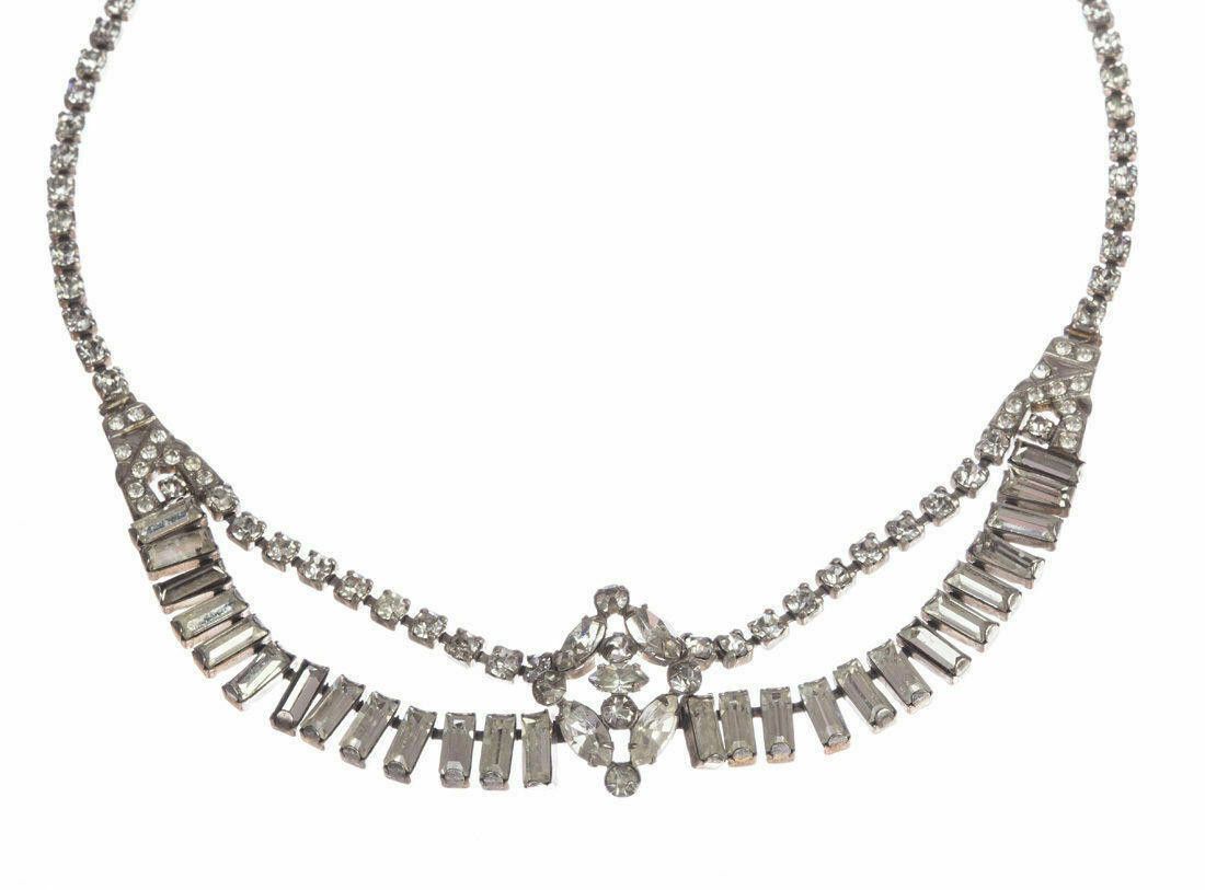 Designer Art Deco Phyllis Sterling Silver and Rhinestone Necklace Size ONE SIZE - 3 Thumbnail