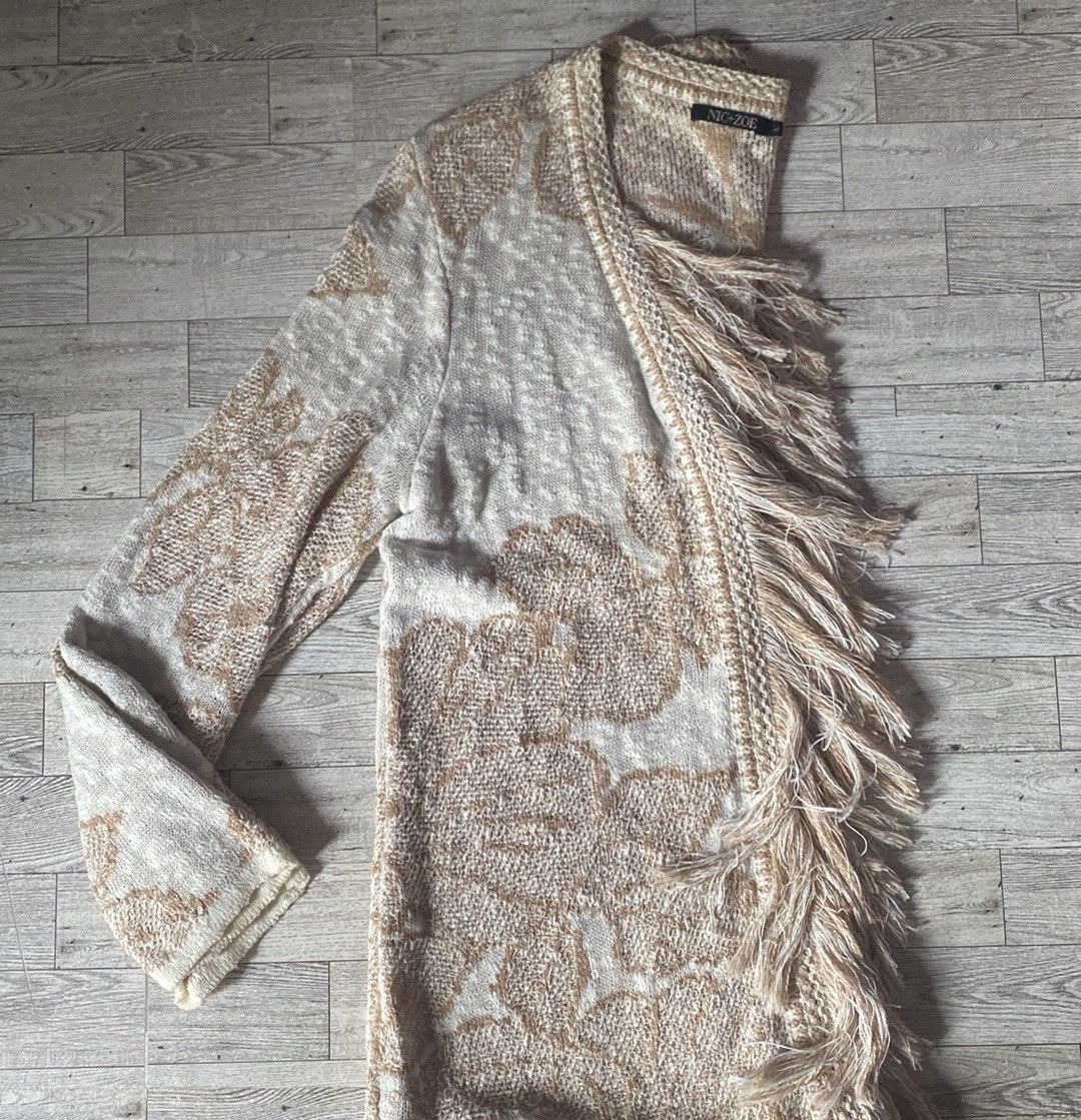 NIC+ZOE NICE + ZOE, Beige/Cream, Floral/Fringed, Open Knit Cardigan Size L / US 10 / IT 46 - 7 Thumbnail