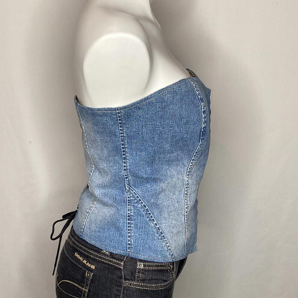 Designer Retro Denim Lace-Up Corset w/ Hook and Eye Front Closure, L Size L / US 10 / IT 46 - 4 Thumbnail