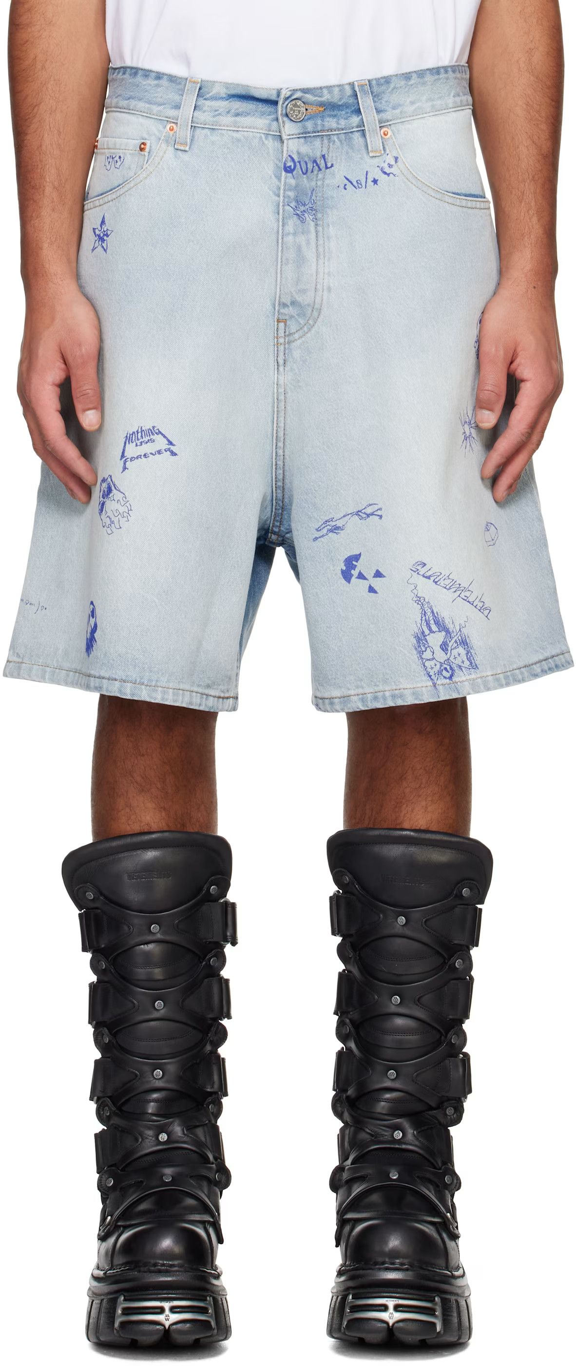 Vetements o1h1sh10525 Scribbled Denim Shorts in Light Blue Size US 32 / EU 48 - 7 Thumbnail