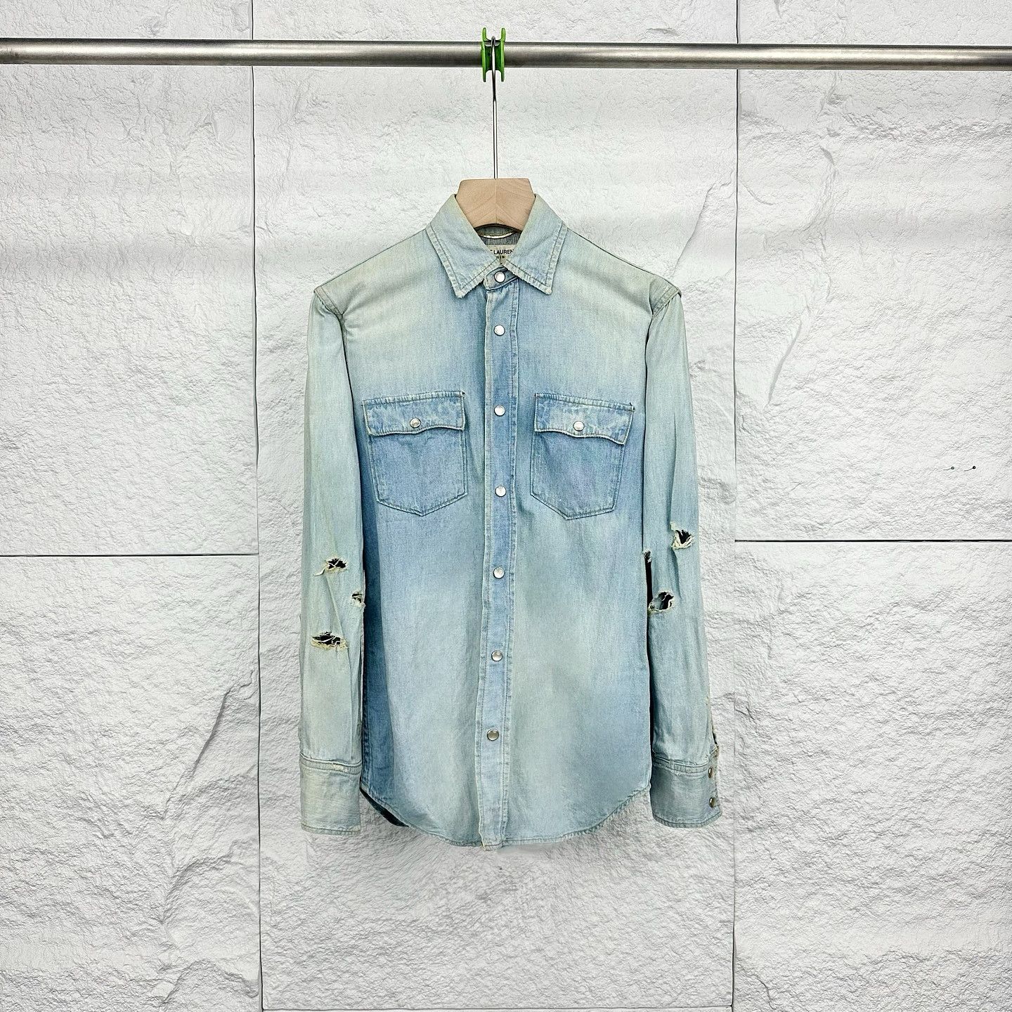 Saint Laurent Paris SAINT LAURENT Distressed Denim Shirt XS Size US XS / EU 42 / 0 - 1 Thumbnail