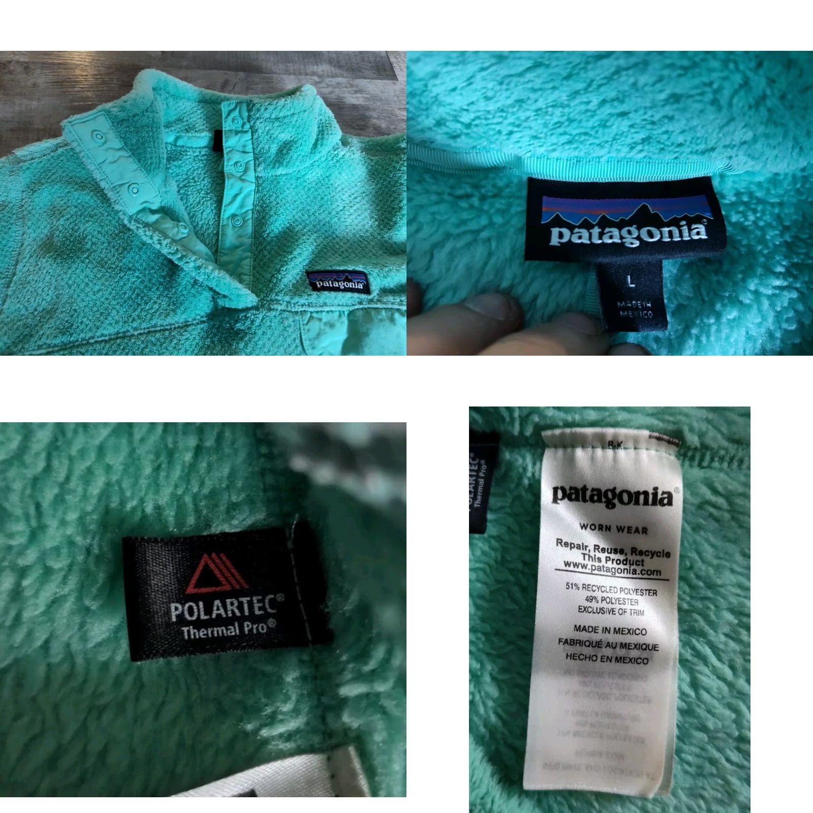 Patagonia Patagonia Pullover Re-Tool Womens L Green Blue Fleece Snap 25443 Polartec Size L / US 10 / IT 46 - 8 Thumbnail
