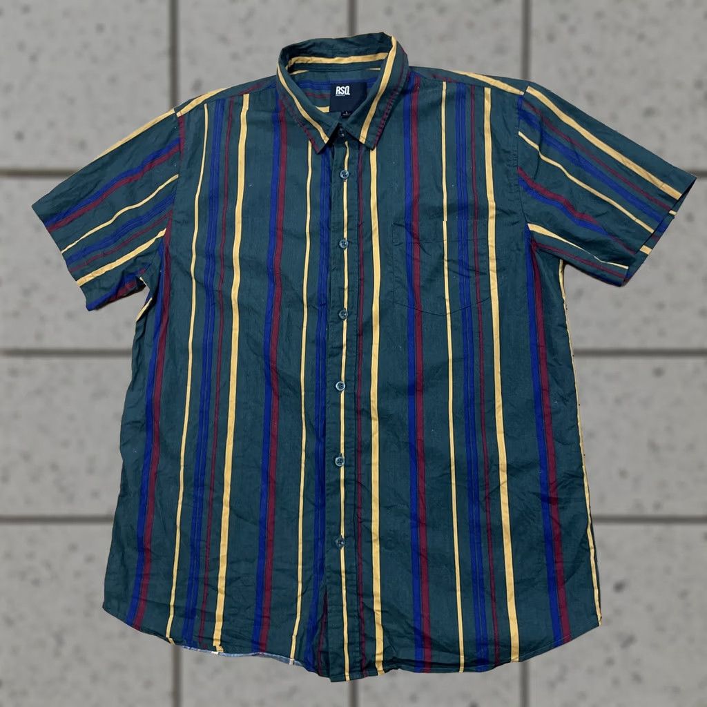 Rsq RSQ Collection Button Shirt Men M Vtg 1990s Vertical Striped Multicolor Green Red Yellow Shirt Button-Up Short Sleeve Casual Size US M / EU 48-50 / 2 - 1 Thumbnail