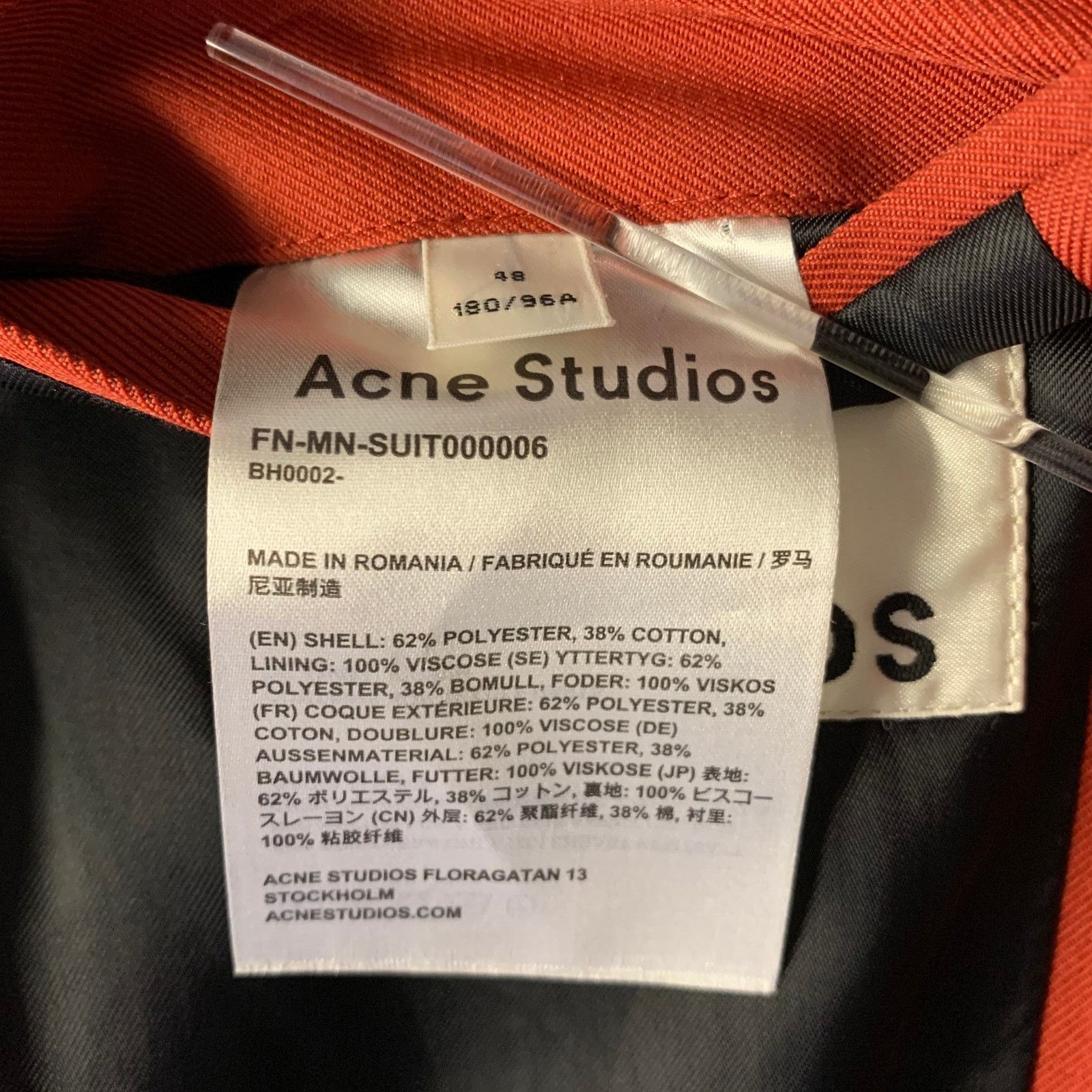 Acne Studios ACNE STUDIOS 38 Red Brick Polyester Notch Lapel Sport Coat Size 38R - 6 Thumbnail