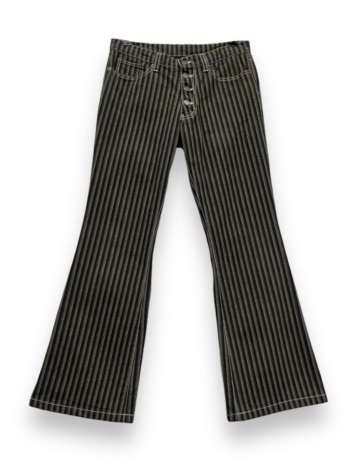 FLARE🔥VTG TORNADO MART JAPAN Brown Hickory Stripes Denim🔥