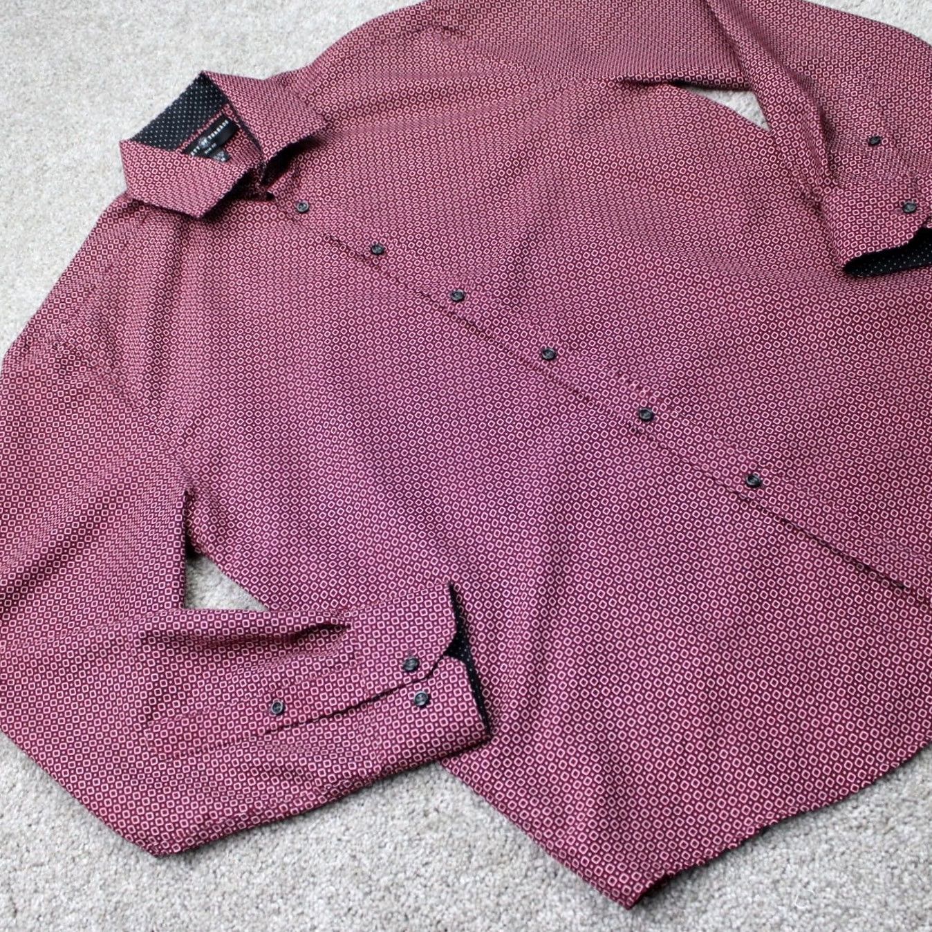 Vintage Society of Threads Shirt Mens 15-15 1/2 33/34 Red Black Slim Fit Geometric Long Sleeve Dress Shirt Mens Size US L / EU 52-54 / 3 - 5 Thumbnail