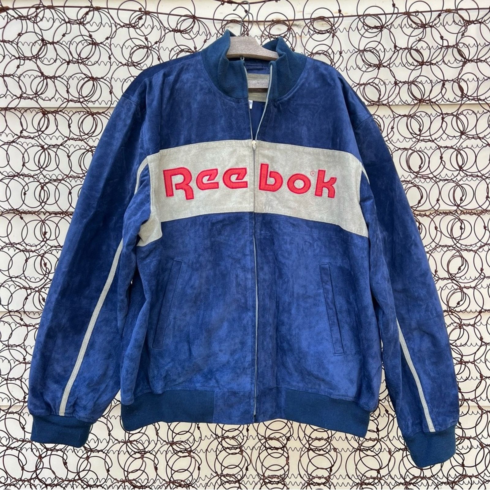 image of Vintage Y2K Reebok Suede Blue Spell Out Colorblock Bomber, Men's (Size XL)