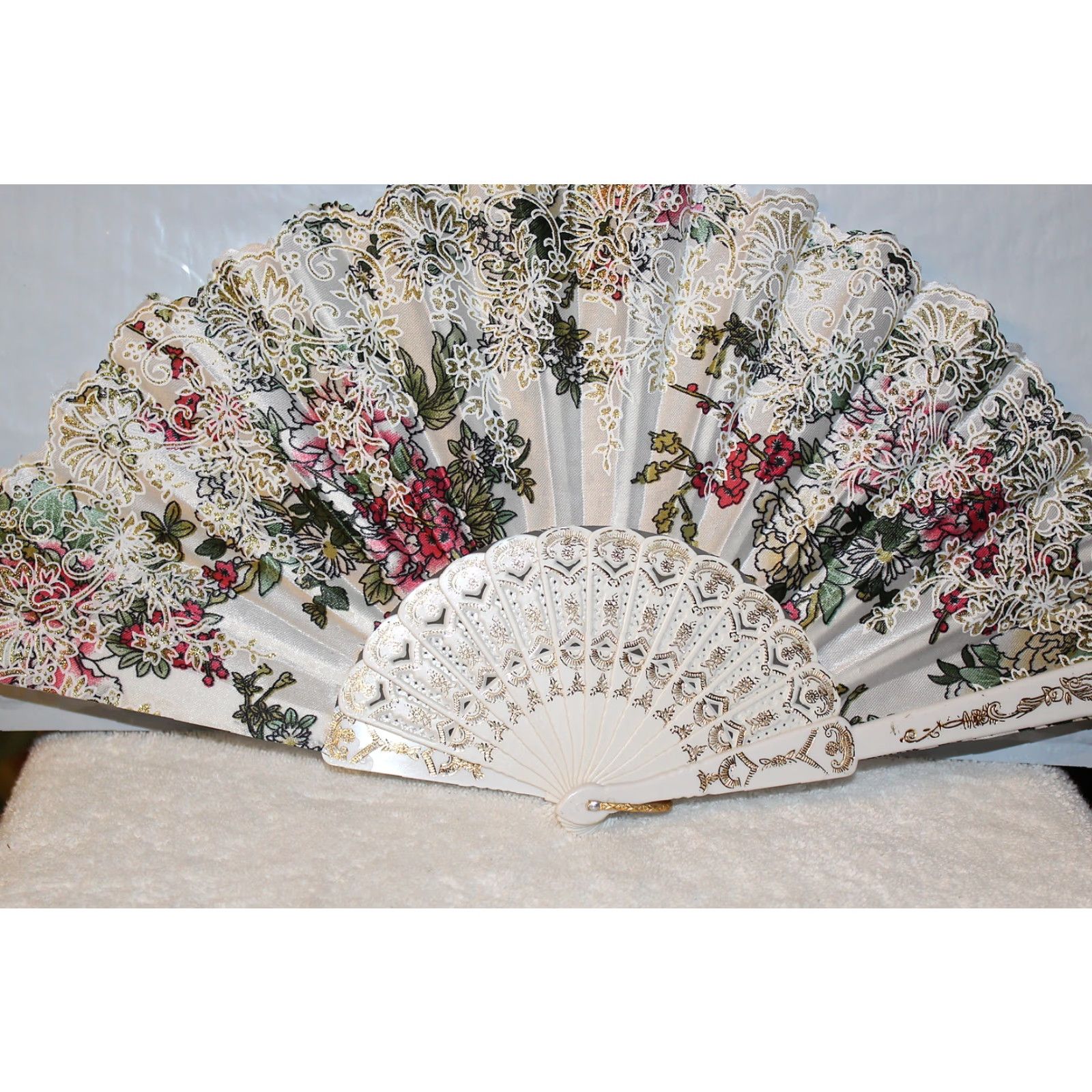 Vintage FAN SMALL HAND WITH FLOWERS FLOWER WHITE A4 Mens? Womens? No. Size ONE SIZE - 2 Thumbnail