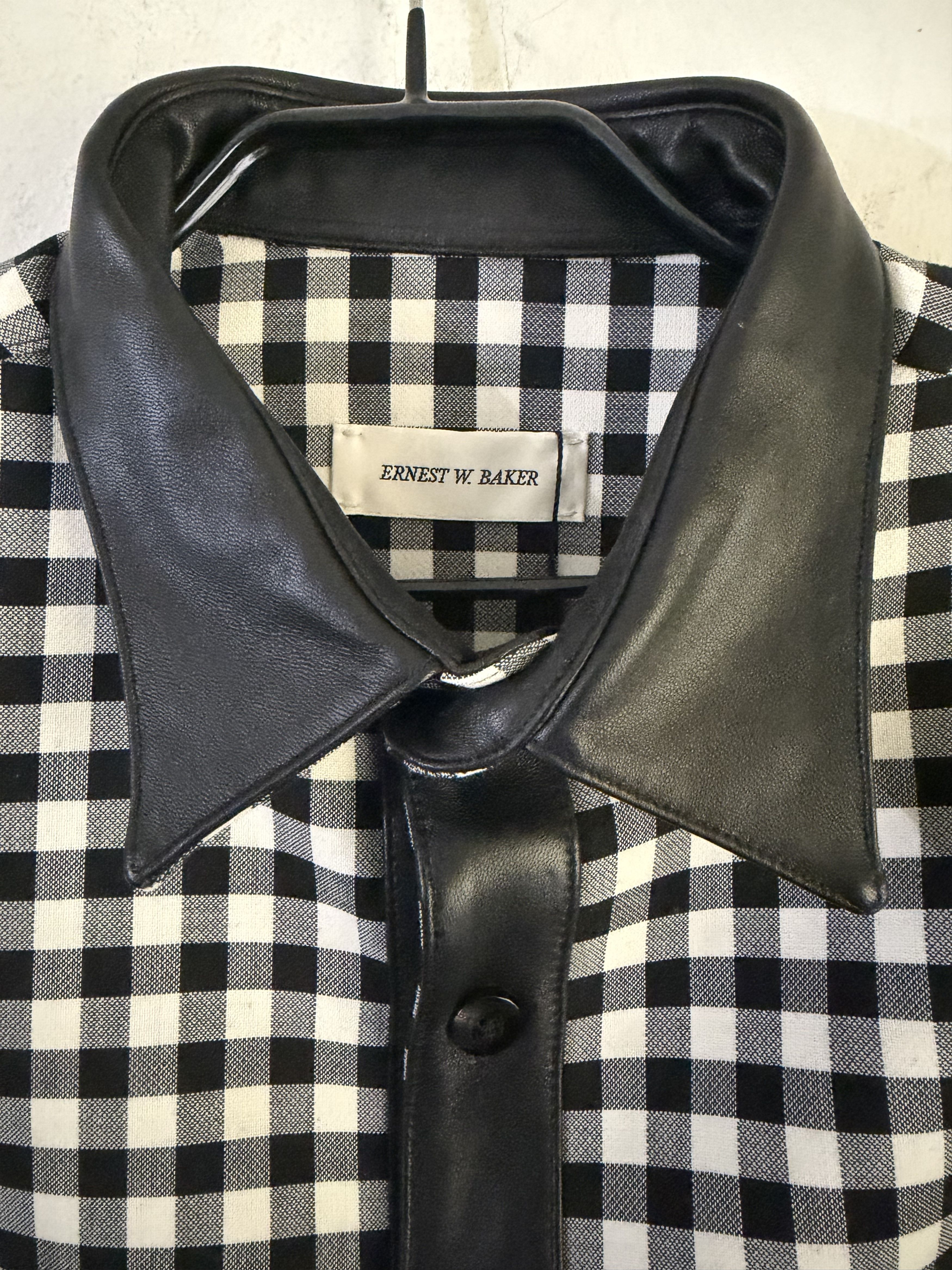 Ernest W. Baker Leather Trim Check Wool Shirt Size US M / EU 48-50 / 2 - 3 Thumbnail
