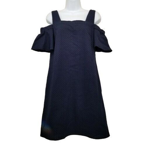 J.Crew J Crew XS Dress Navy Blue Basket Weave Textured Cold Shoulde Size XS / US 0-2 / IT 36-38 - 1 Thumbnail