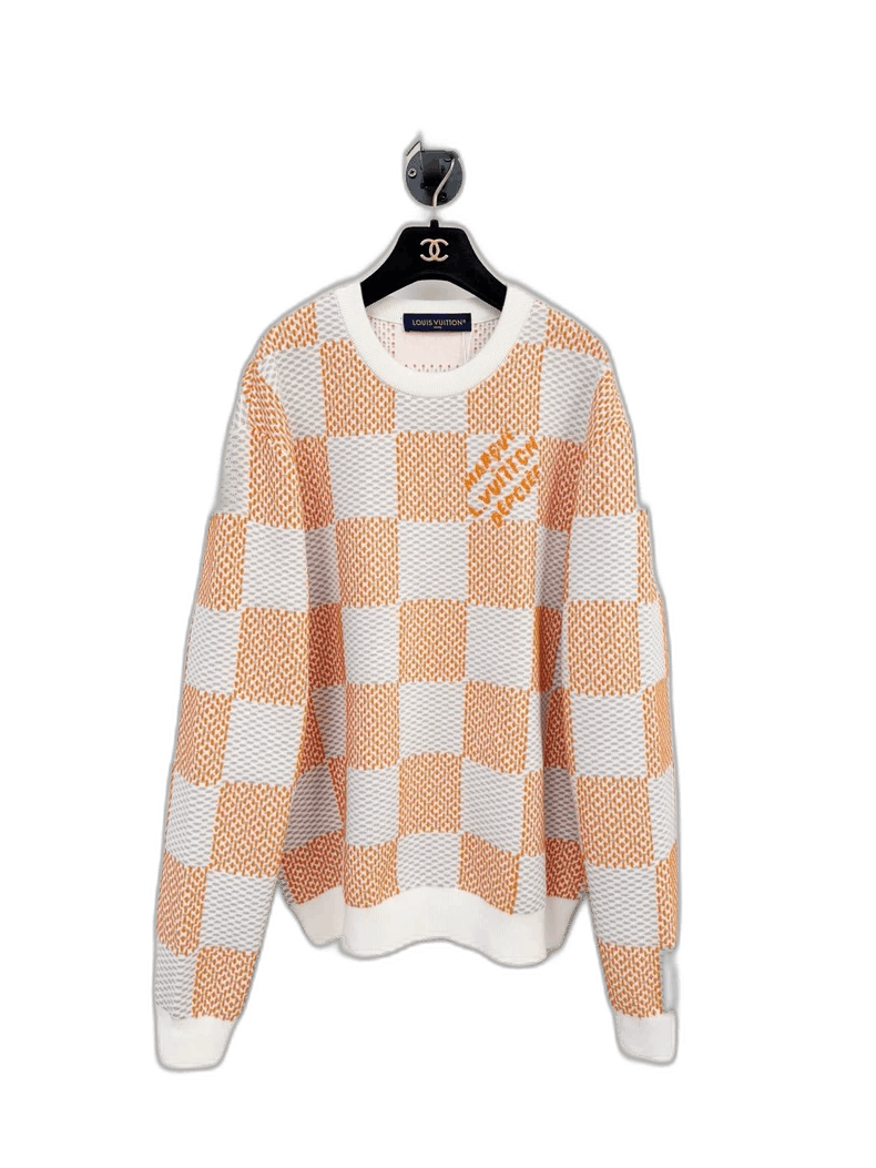 Louis Vuitton Checkered Orange and White Sweater -2505