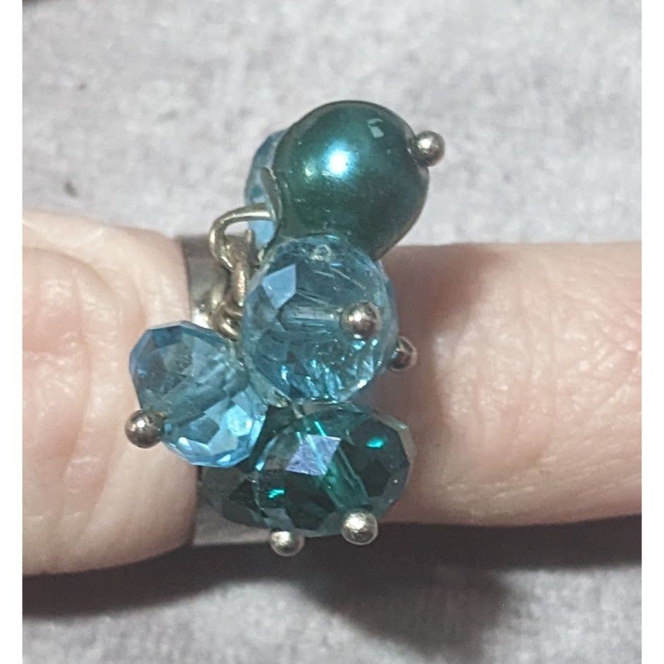 Other Blue Beaded Silver Tone Adjustable Cluster Ring Size 6 Size ONE SIZE - 5 Thumbnail