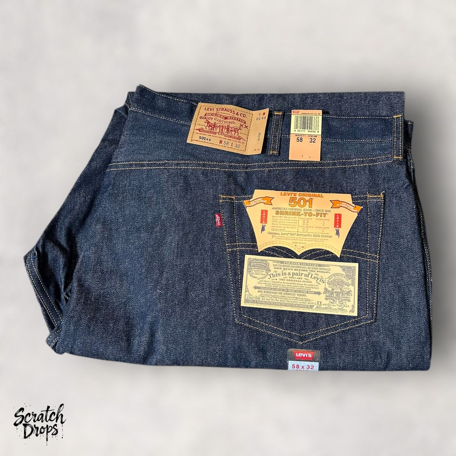 Vintage Levis 501xx Shrink-to-Fit Jeans USA W58 L34 501 NWT