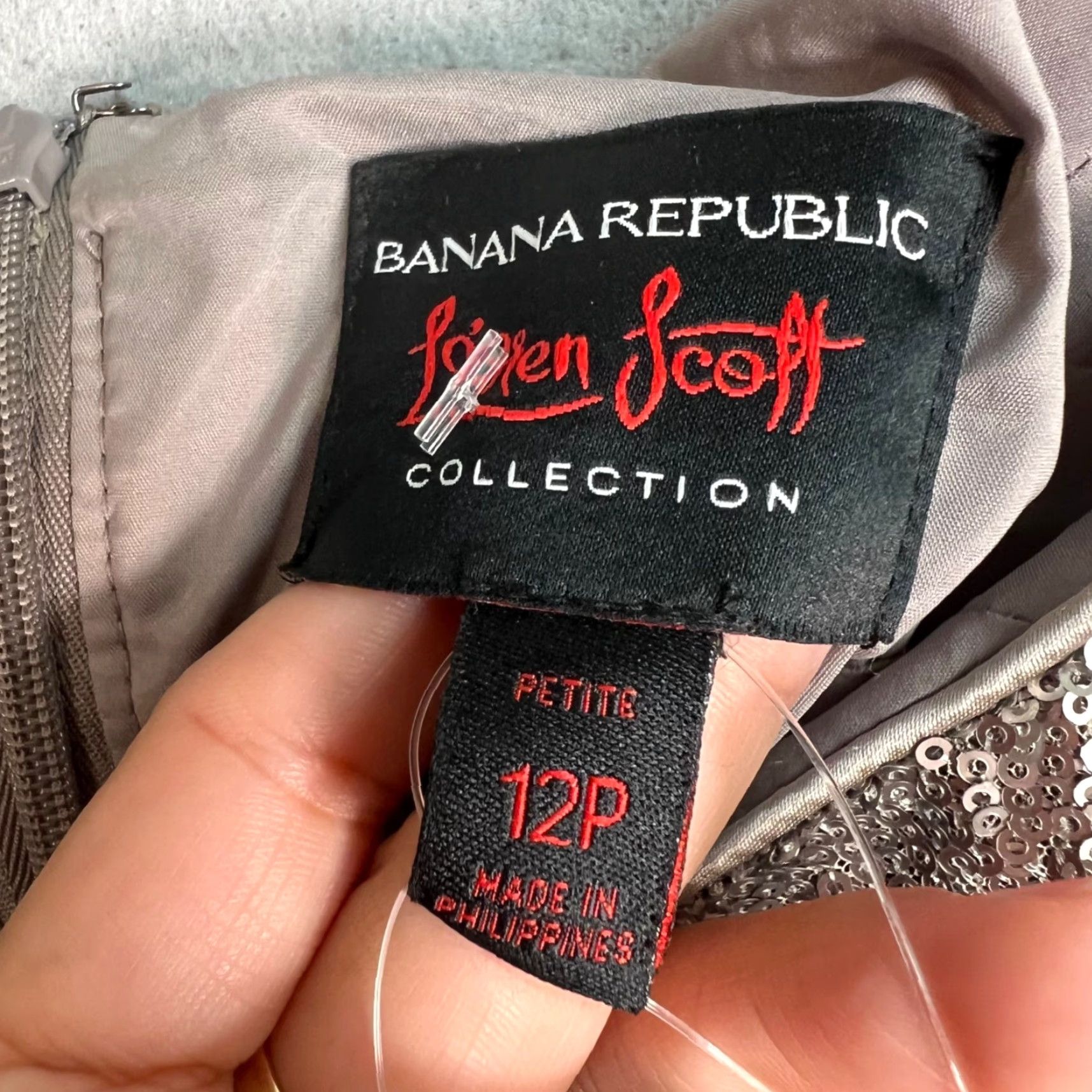 Banana Republic Banana Republic Lauren Scott Collection Sequin Dress 12P Mini Sleeveless Beige Polyester Party/Cocktail Womens - 12P, Petite, Lined, Zip, Short Dress Size XL / US 12-14 / IT 48-50 - 3 Thumbnail